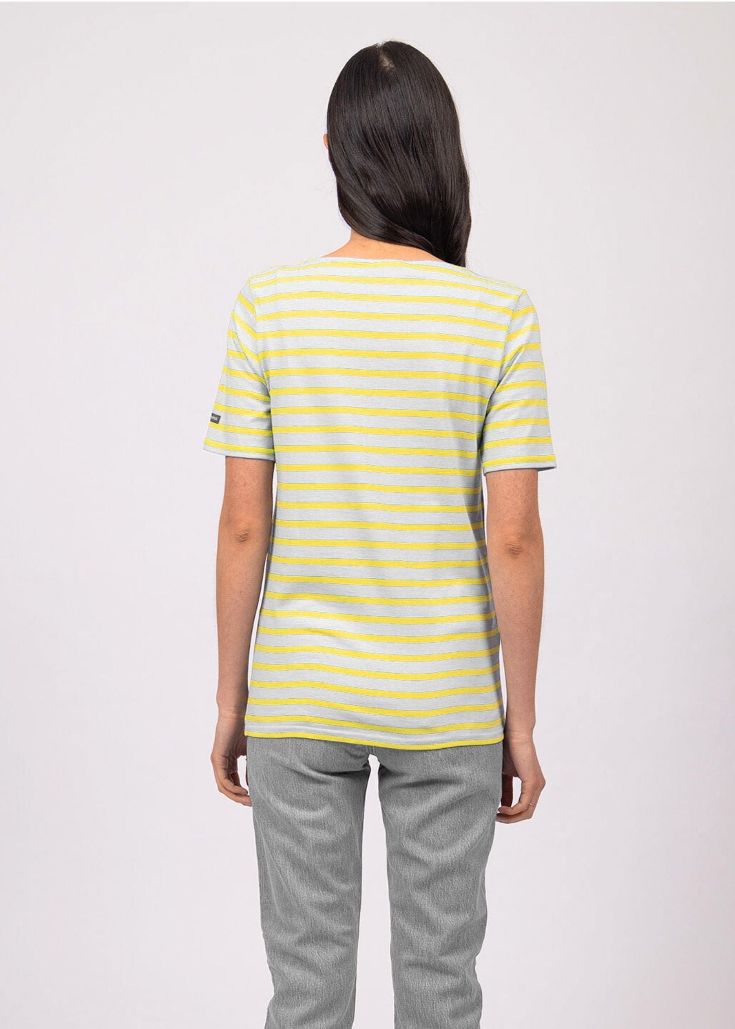 LEVANT MODERN Breton Stripe Short Sleeve Shirt for Men & Women | Soft 100% Cotton Comfort | Unisex Casual T-Shirt (Light Gray/Yellow) | Perfect for Summer Outfits, Beach Wear & Everyday Fashion