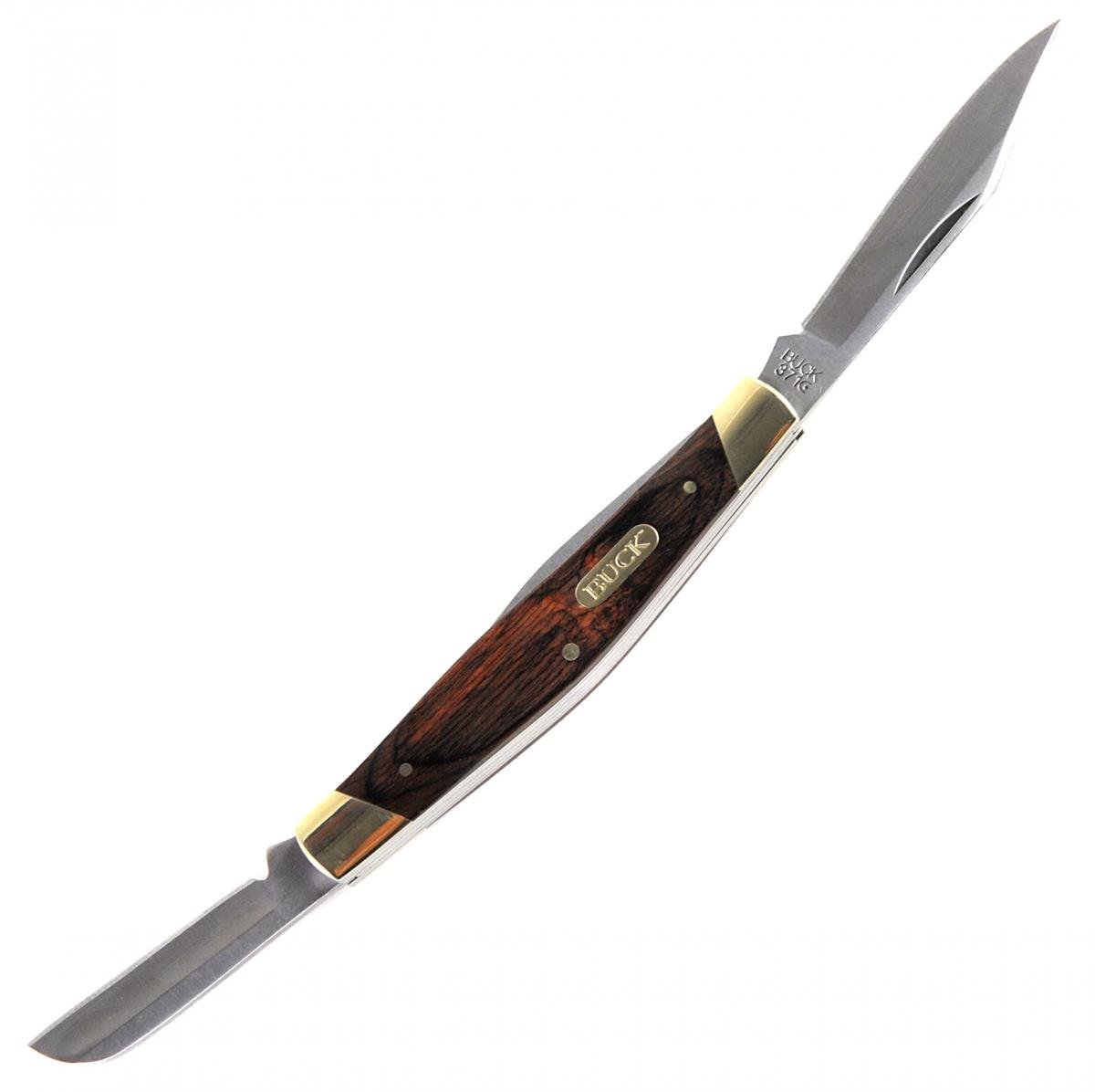 Stockman Woodgrain Buck Knife 0371BRS - 3-Blade Folding Pocket Knife for Camping, Hiking & Outdoor Adventures