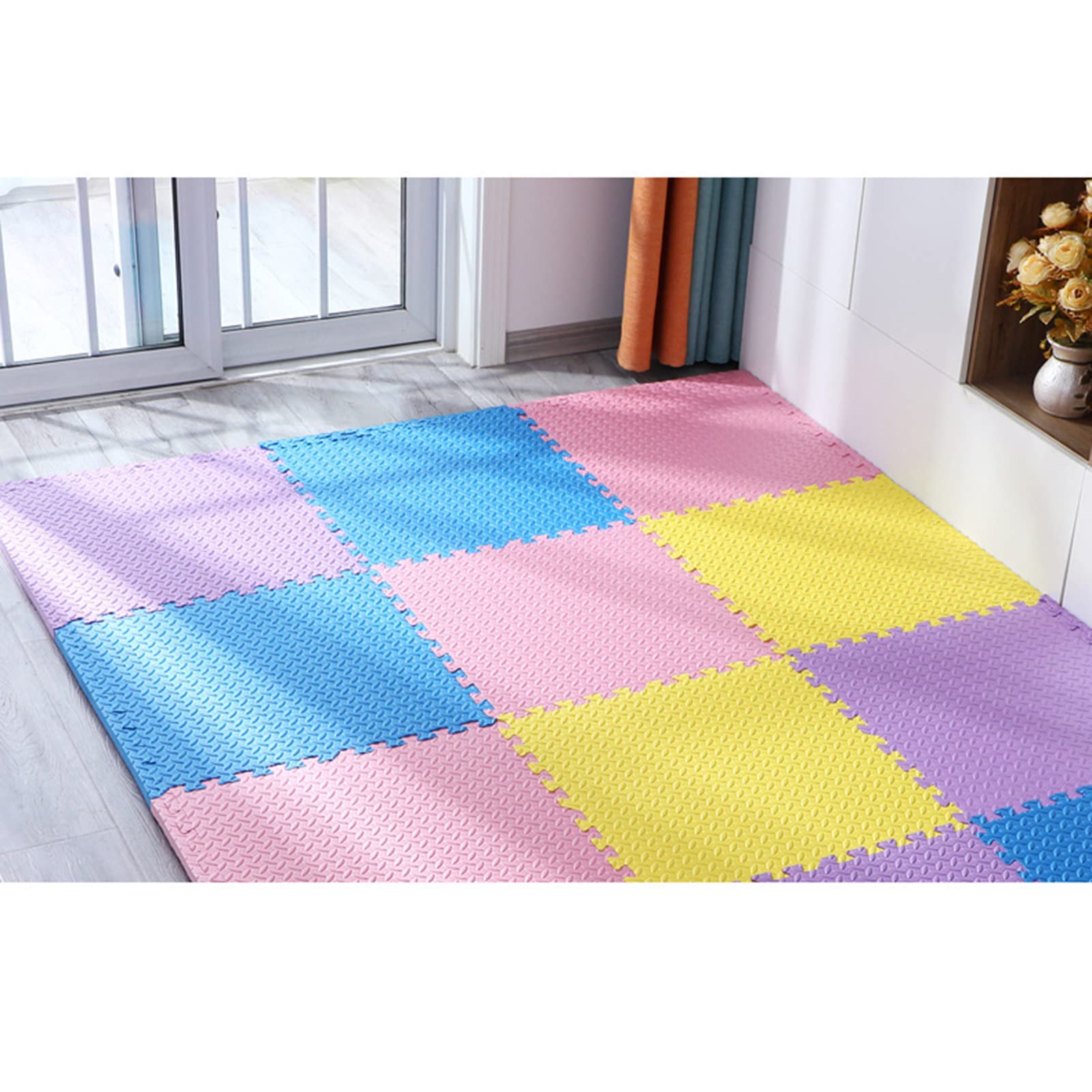 12Pcs Interlocking Foam Floor Mats - 1/2 Inch Thick Soft Puzzle Play Mat Tiles for Kids, 24x24 Inch (Blue, Pink, Yellow) - Non-Slip Exercise & Play Area Rug for Nursery, Bedroom, Gym, Daycare - Perfect for Crawling, Yoga, Home Workouts & Toddler Playtime