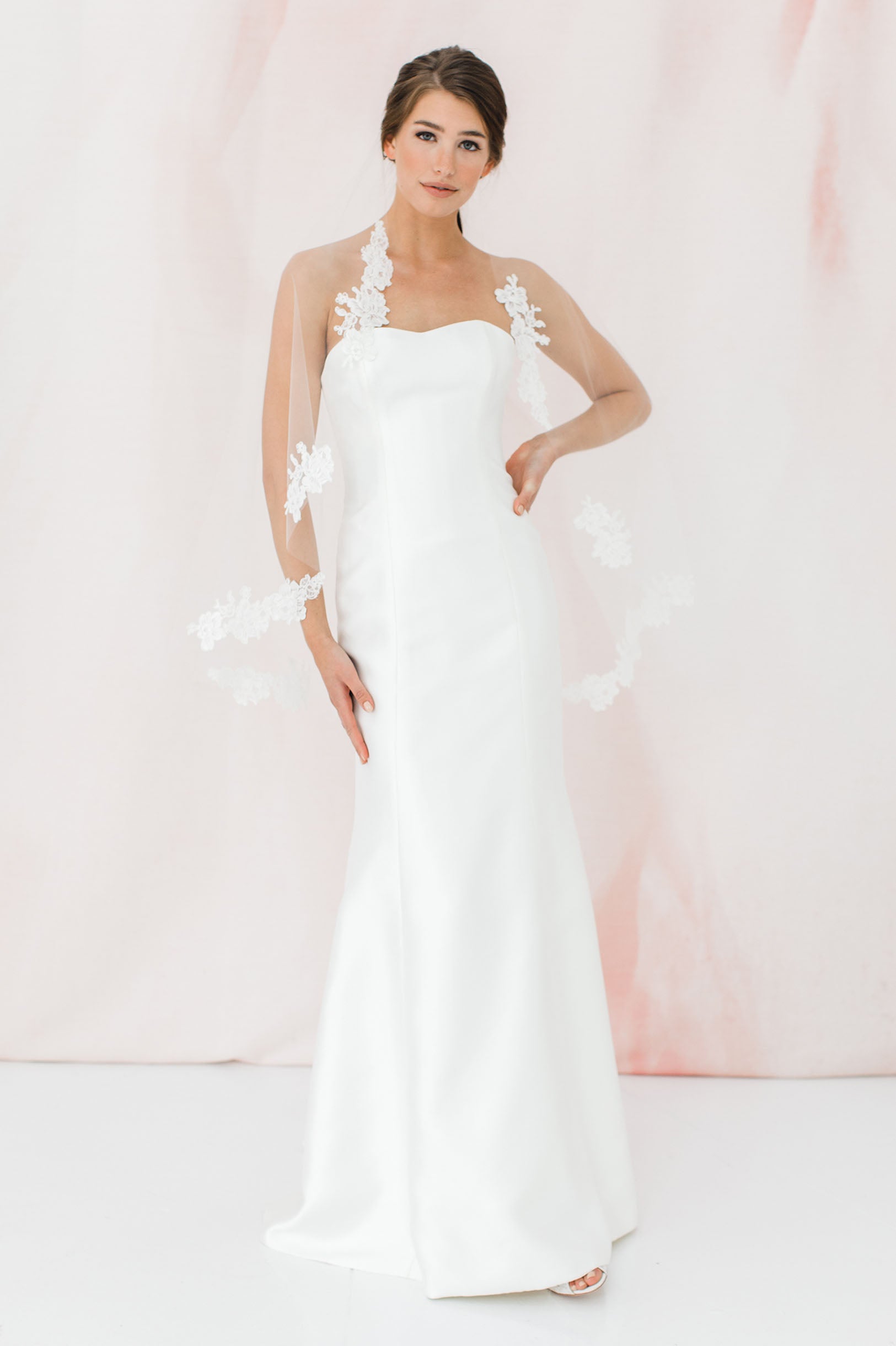 Elegant Jamie French Alencon Lace Applique Wedding Veil - Perfect for Bridal Ceremonies, Photos & Special Occasions
