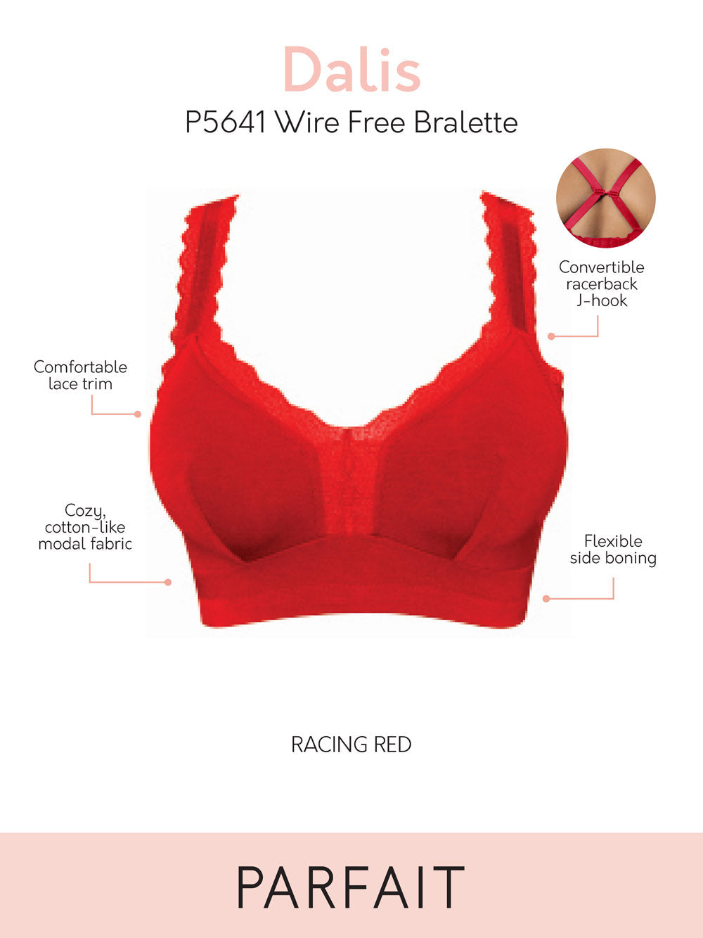 Parfait Dalis Wire Free Bralette - Comfortable Wireless Bra in Racing Red | Perfect for Yoga, Lounge & Everyday Wear
