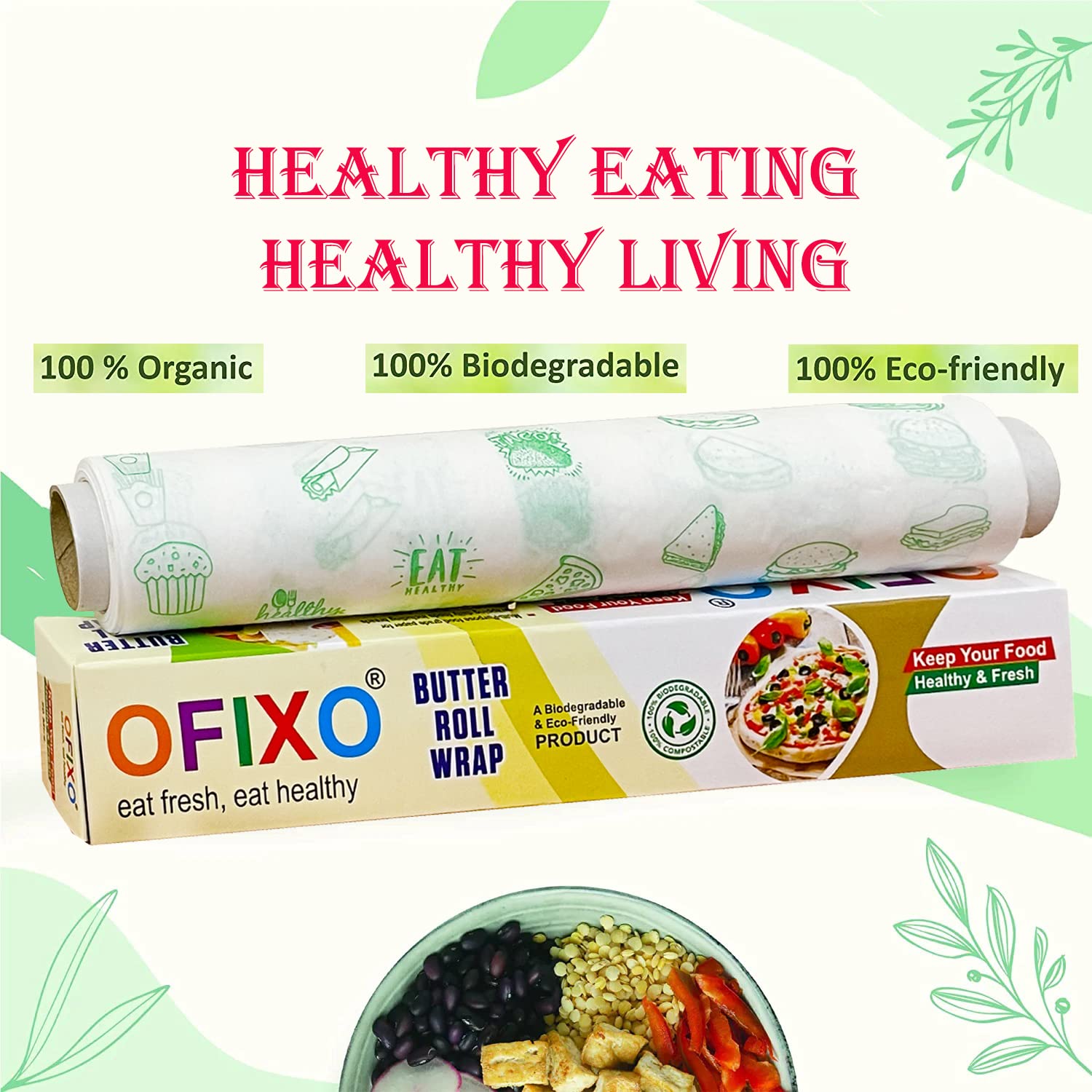 OFIXO Premium Food Wrap Paper - 20 Meter Multipurpose Kitchen Wrap for Cooking, Baking, Food Storage & Serving | BPA-Free, Microwave Safe | Ideal for Meal Prep, Picnics & Leftovers