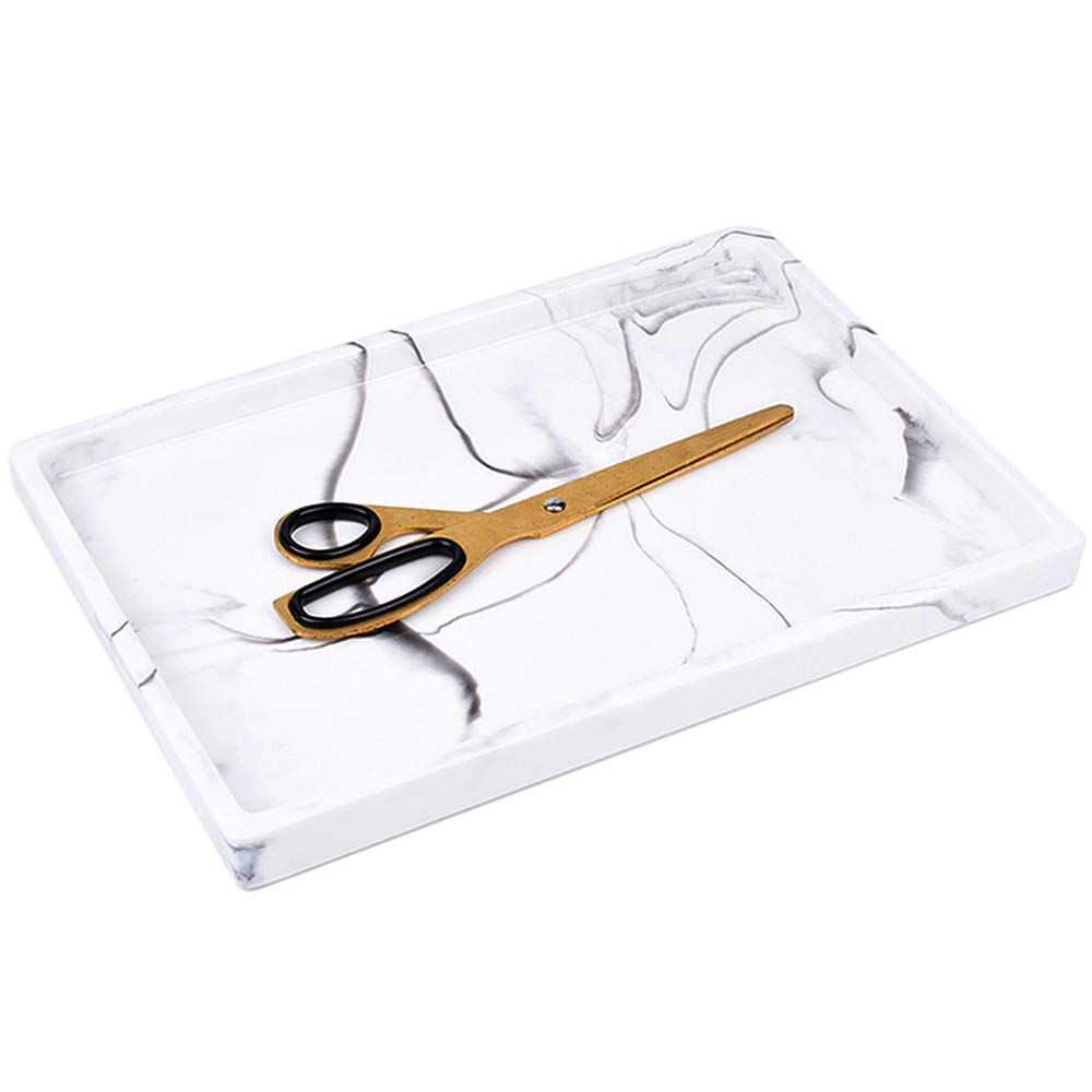 Marble Resin Vanity Tray - Rectangle Bathroom Organizer for Cosmetics, Jewelry, Perfume & Accessories | Bathtub Tray with Storage for Candles, Towels & Plants | Elegant Dresser Tray for Home Decor & Gift Ideas