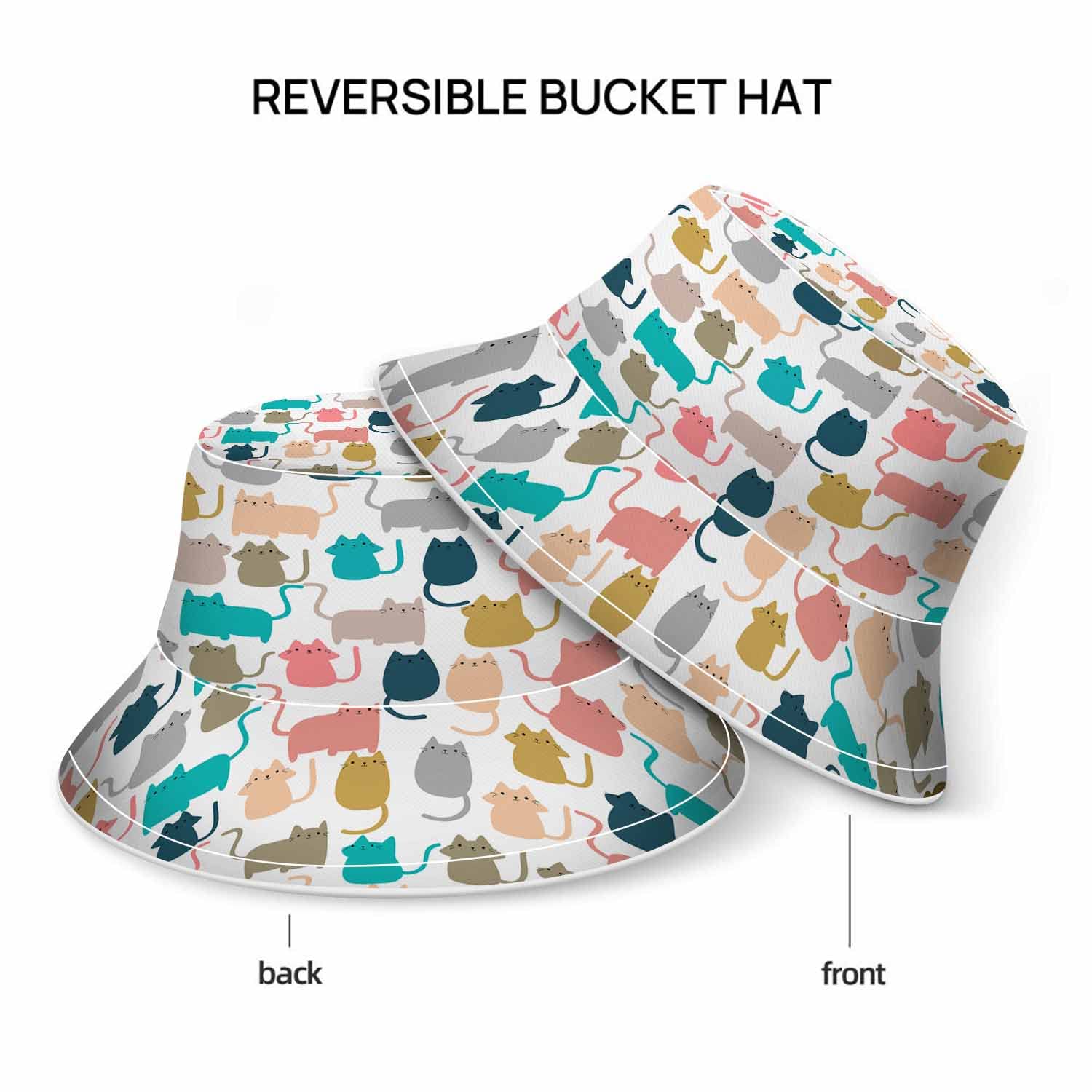 WONDERTIFY Kitty Cat Bucket Hat for Women & Men - Cute Animal Print Sun Hat for Outdoor, Beach, Festival & Summer Fashion