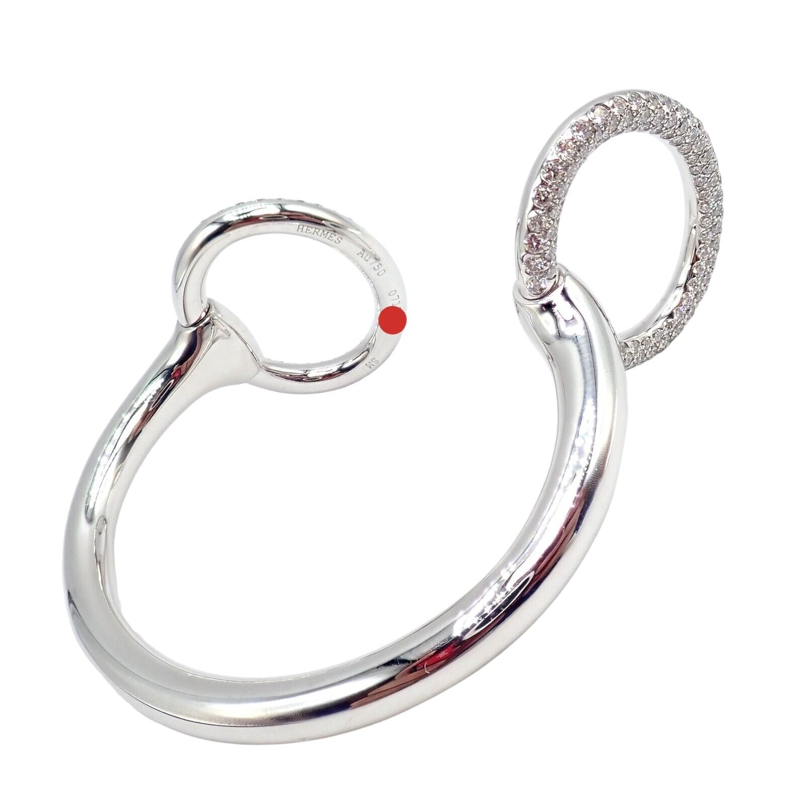 Authentic Hermes Nausicaa 18K White Gold Diamond Horsebit Cuff Bangle Bracelet - Luxury Jewelry for Women, Perfect for Weddings, Parties & Special Occasions