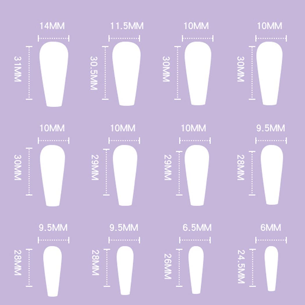 Long Crystal Press-On Nails - Nude Coffin Glossy Fake Nails with 3D Bling & Rhinestones | Ballerina False Nails Set for Women & Girls (24Pcs) | Perfect for Parties, Weddings & Special Occasions