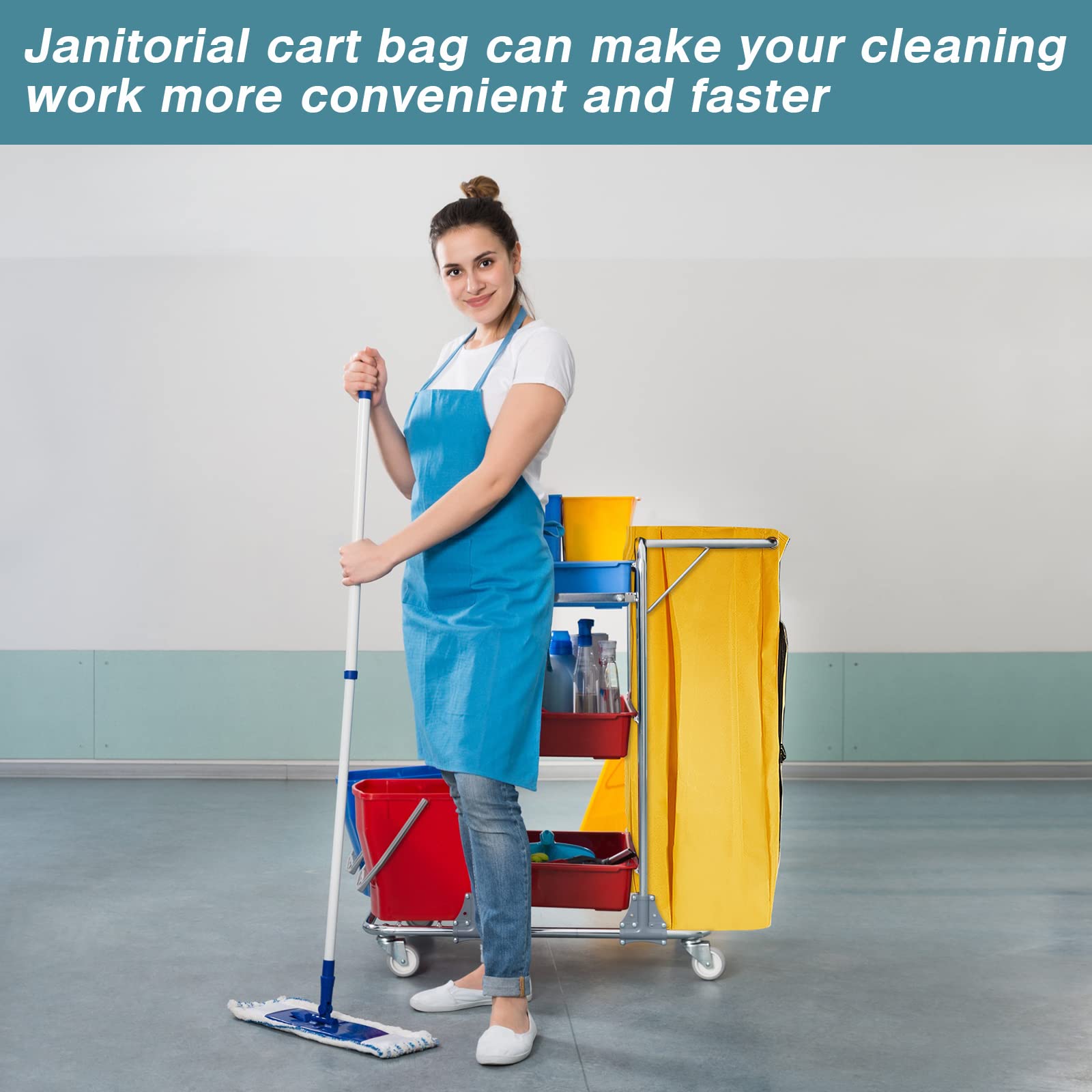24 Gallon Commercial Cleaning Cart Bag - Heavy Duty Zippered Janitorial Cart Replacement Bag (33 x 16.8 x 10.5 Inch) - Yellow (1 Pack) - Ideal for Housekeeping Carts, Hotels, Schools & Office Cleaning