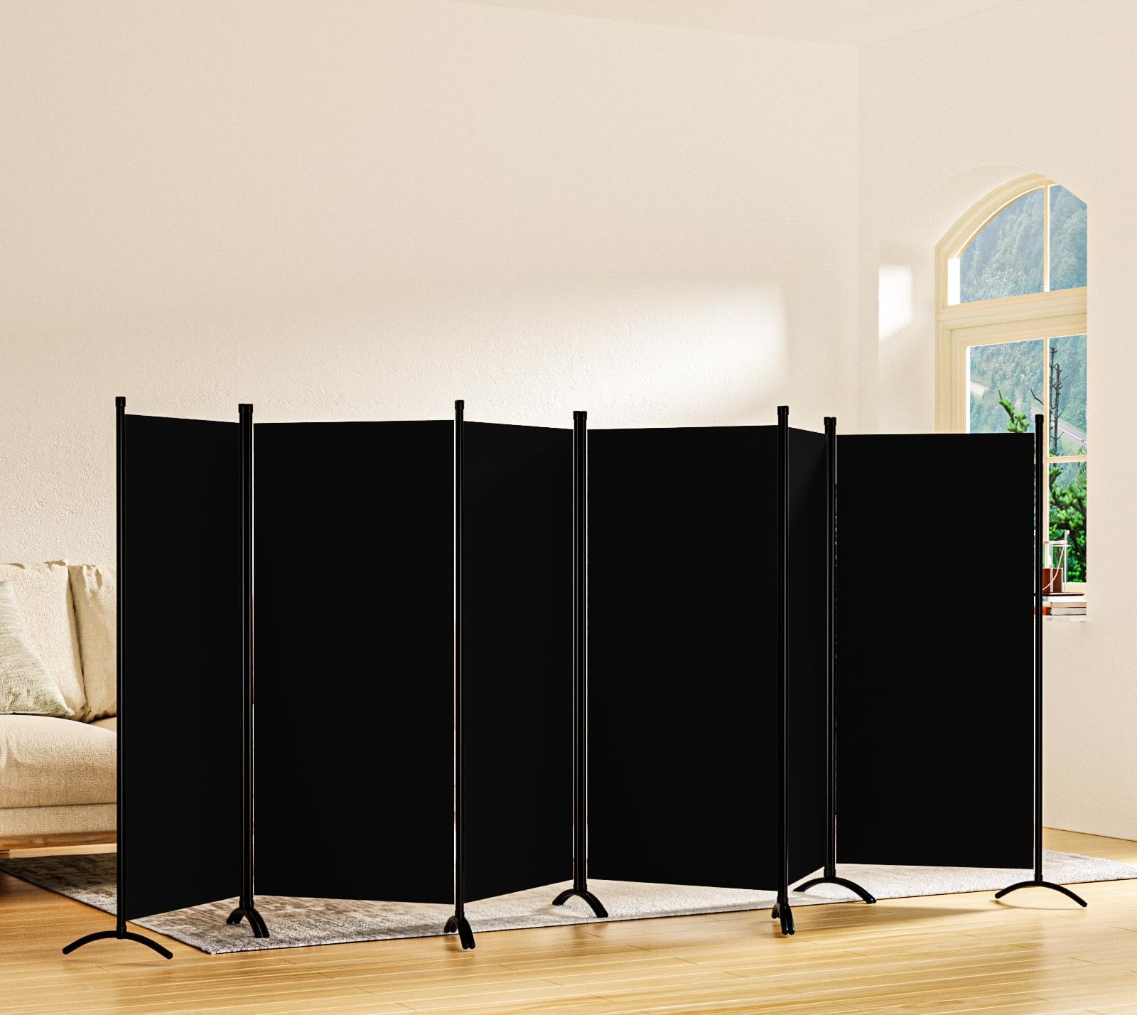 6 Panel Folding Room Divider Privacy Screen - Freestanding Partition for Home, Office & Dorm Decor - Black | Perfect for Room Separation, Privacy & Space Organization