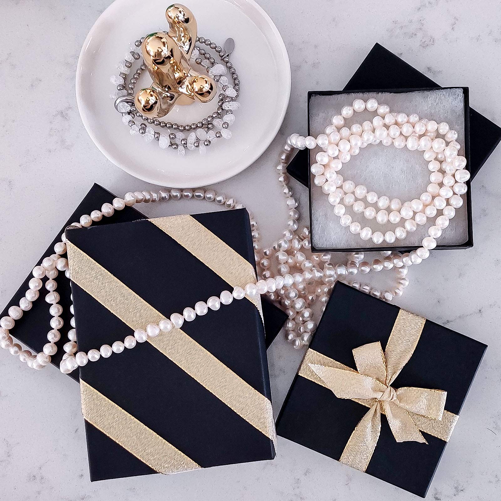 TheDisplayGuys - 25-Pack #99 Cotton Filled Cardboard Jewelry Gift Boxes Set - Matte Black (5 Sizes Assortment) - Perfect for Jewelry Storage, Wedding Favors, Ring Presentation & Retail Packaging