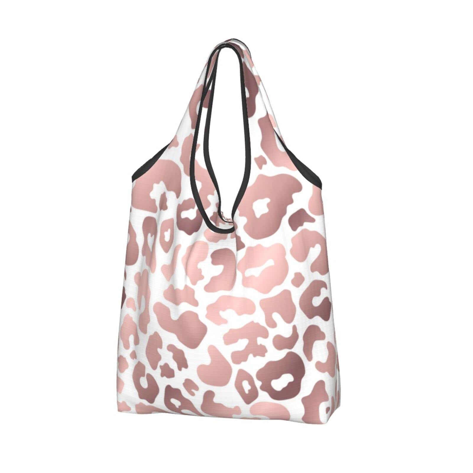 Stylish Rose Gold Leopard Print Reusable Shopping Bags - Waterproof Grocery Tote with Foldable Design for Women - Perfect for Grocery Shopping, Beach Trips & Eco-Friendly Lifestyle