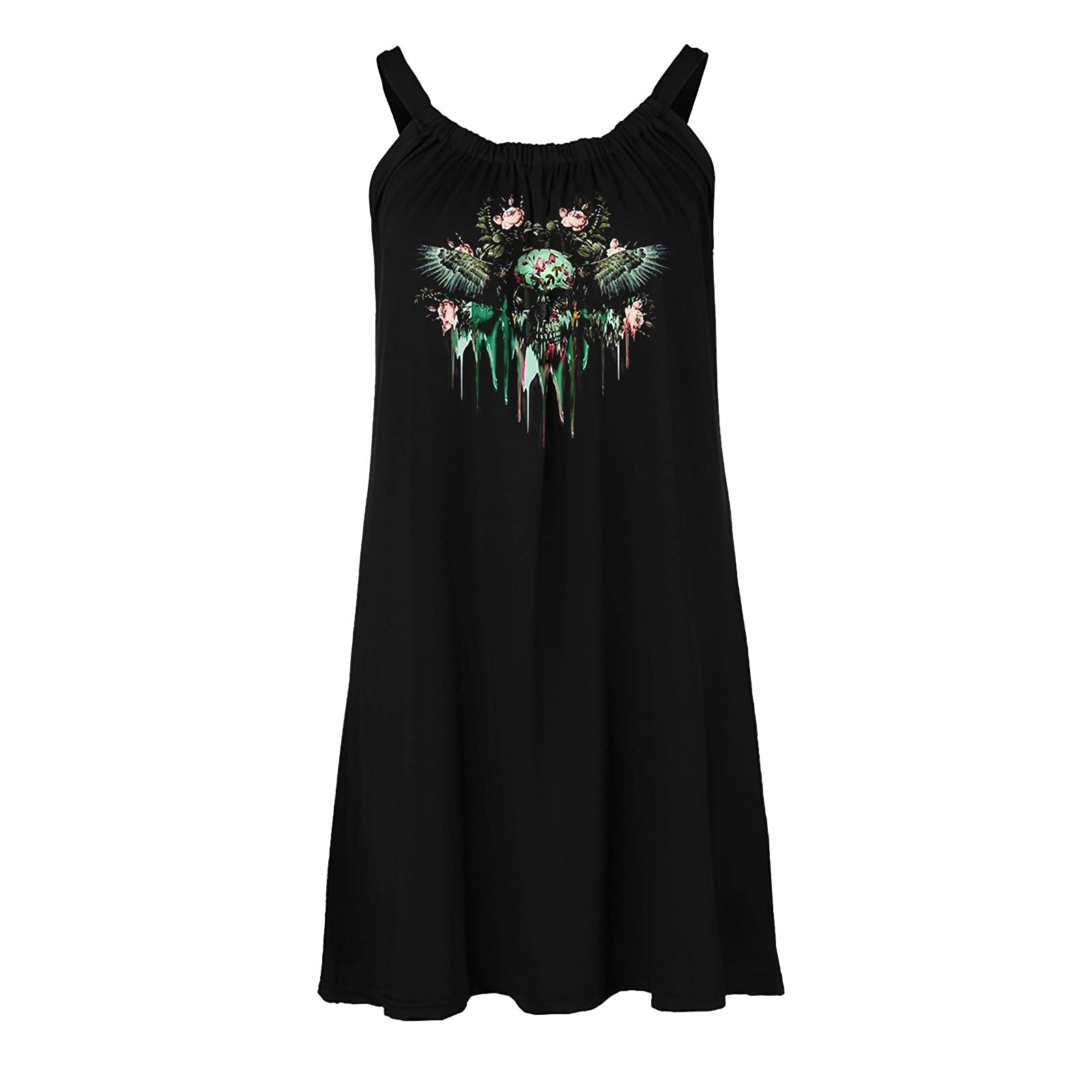 Women's Sleeveless Skeleton Print Off-Shoulder Beach Dress - Halloween Costume & Summer Party Outfit for Women