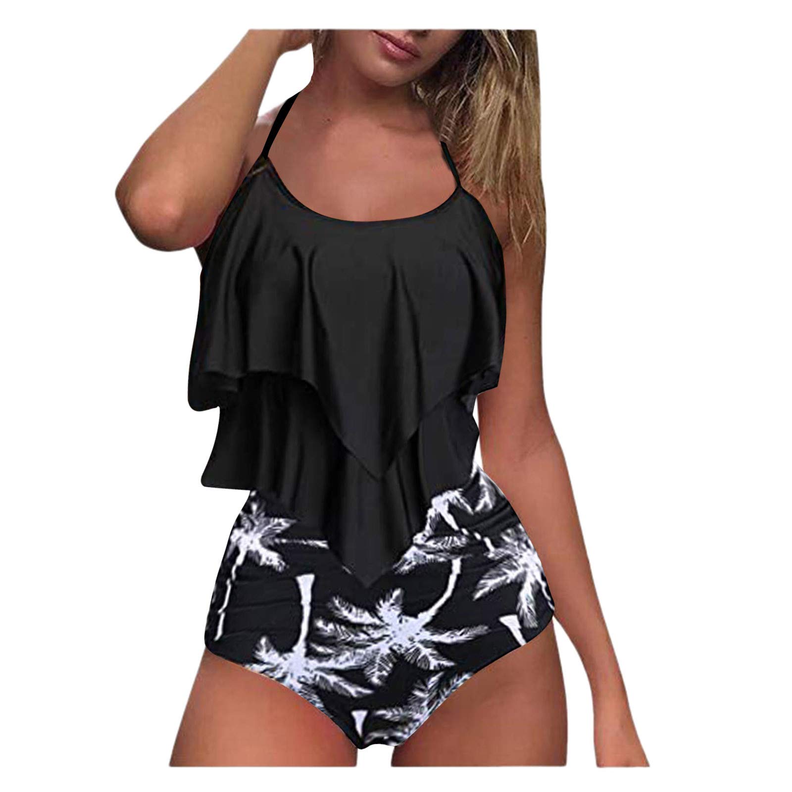 Women's High Waisted Swimsuits - Tankini Bikini Set with Pleated Ruffled Tops & Tummy Control Two Piece Bathing Suit | Perfect for Beach Vacations, Pool Parties & Summer Getaways