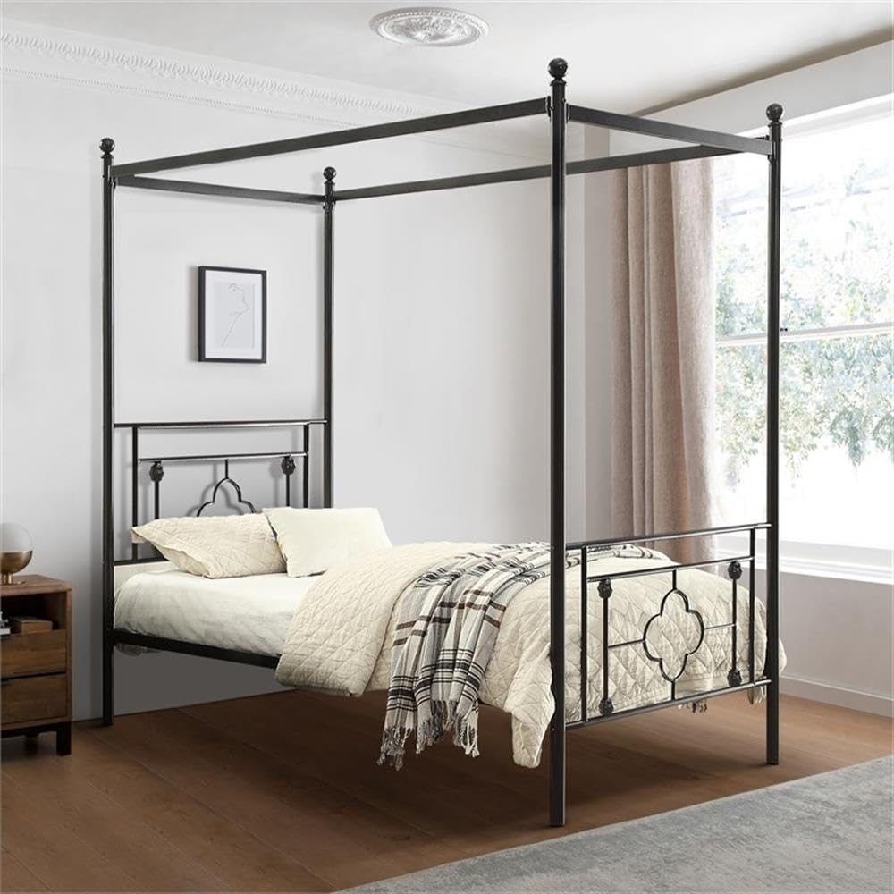 Homelegance Hosta Metal Canopy Bed Frame - Twin Size, Black Finish - Perfect for Kids Rooms, Guest Bedrooms & Cozy Dorm Spaces