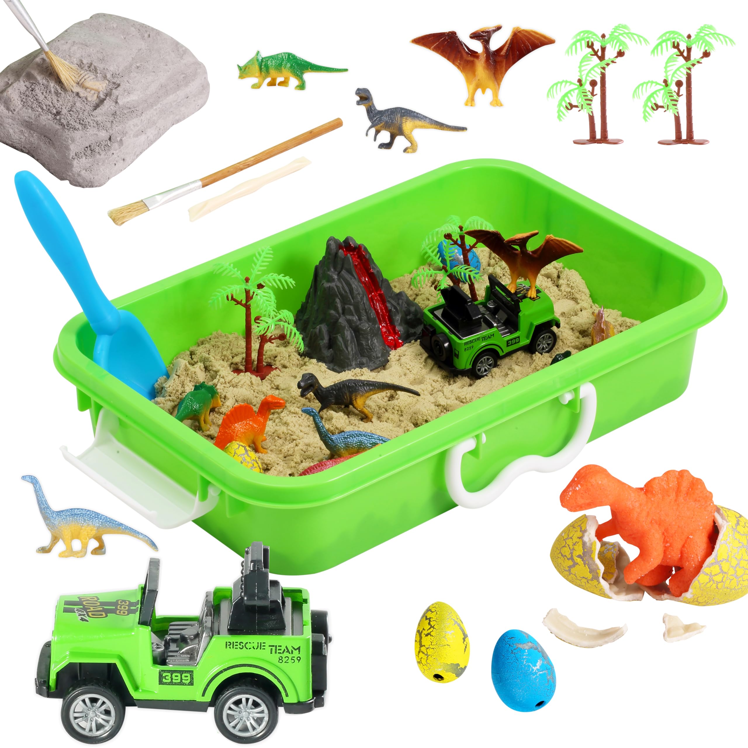 Dinosaur Sensory Bin for Kids - Dinosaur Dig Sensory Toys with Play Sand for Toddlers Boys & Girls Ages 3-8 | Educational Sandbox Toy for Preschool Learning & Imaginative Play