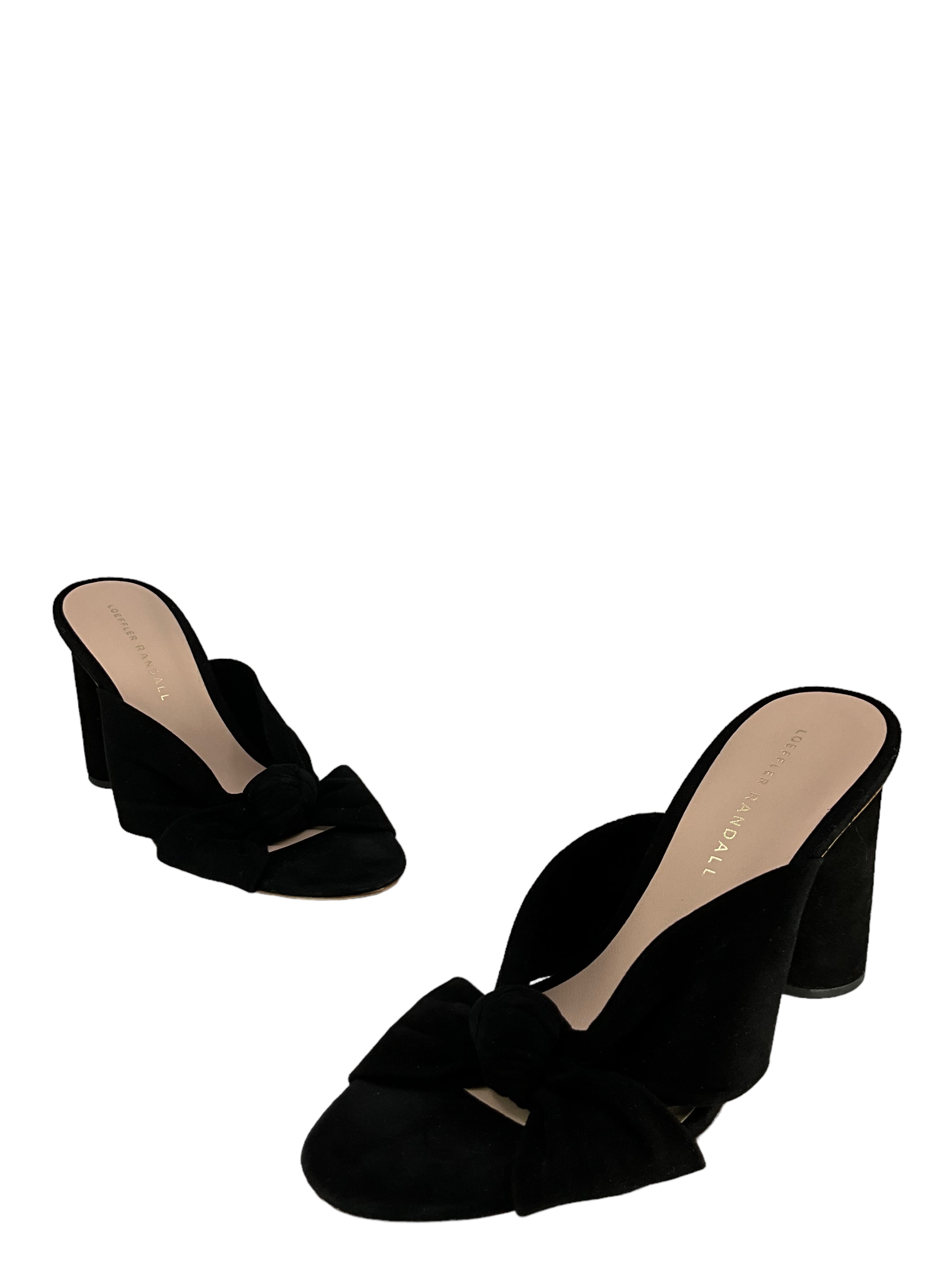 Loeffler Randall Black Suede Bow Sandals Women's Size 7.5 | Elegant Summer Wedding & Party Shoes for Women