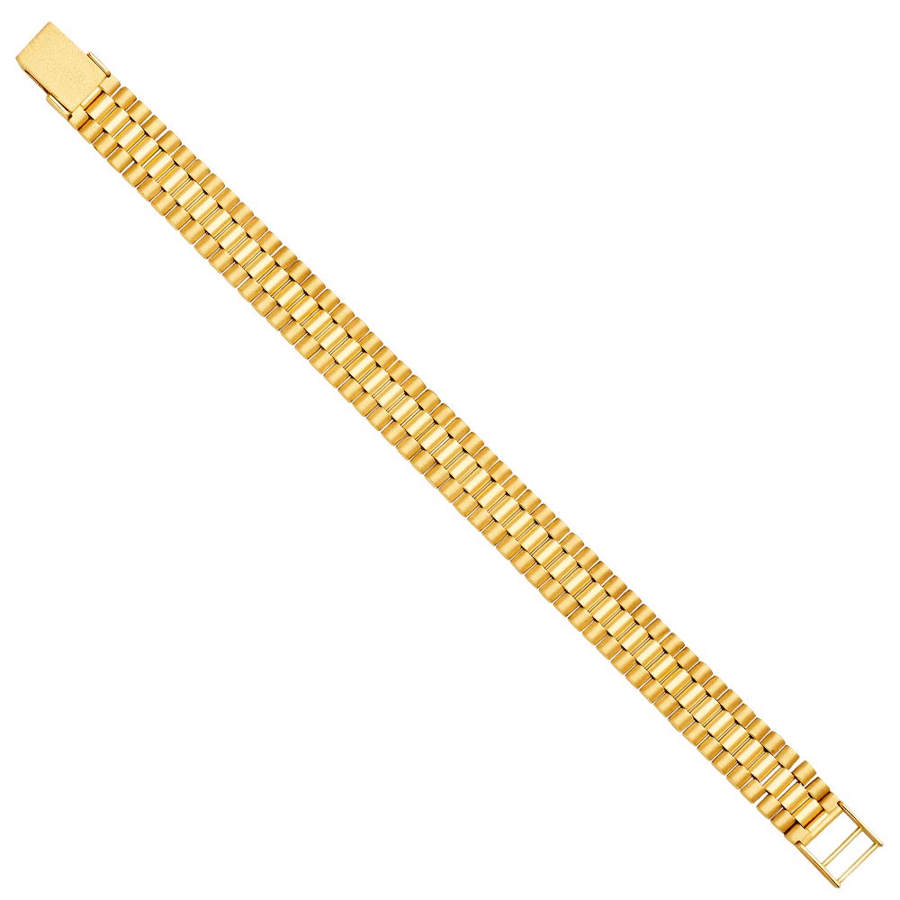 14K Solid Gold Men's Bracelet - Yellow Gold Fancy Rolex Style Link Chain | Luxury Jewelry Gift for Christmas, Valentine's Day & Birthday | Perfect for Formal Events, Date Nights & Special Occasions