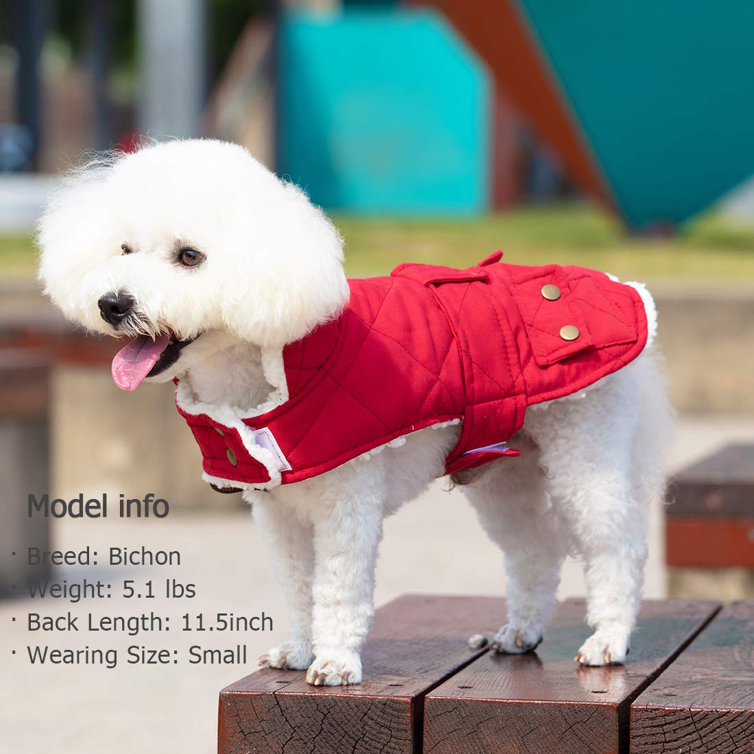 KYEESE Warm Windproof Dog Jacket with Sherpa Lining & Furry Collar - Winter Coats for Small Dogs, Red - Perfect for Cold Weather Walks & Outdoor Adventures