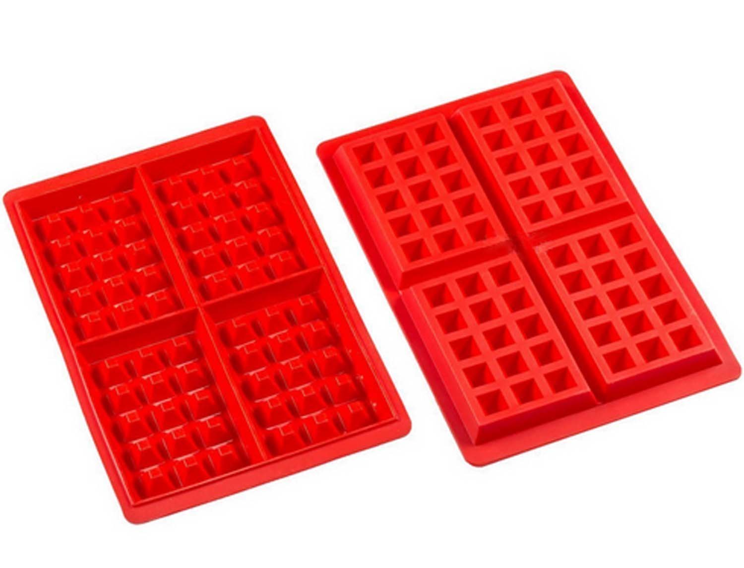 Amison Non-Stick Silicone Waffle Mold Set of 2 - Square Baking Pans, Dishwasher Safe & BPA Free - Perfect for Waffles, Brownies, and Ice Cubes - Red Kitchen Baking Accessories