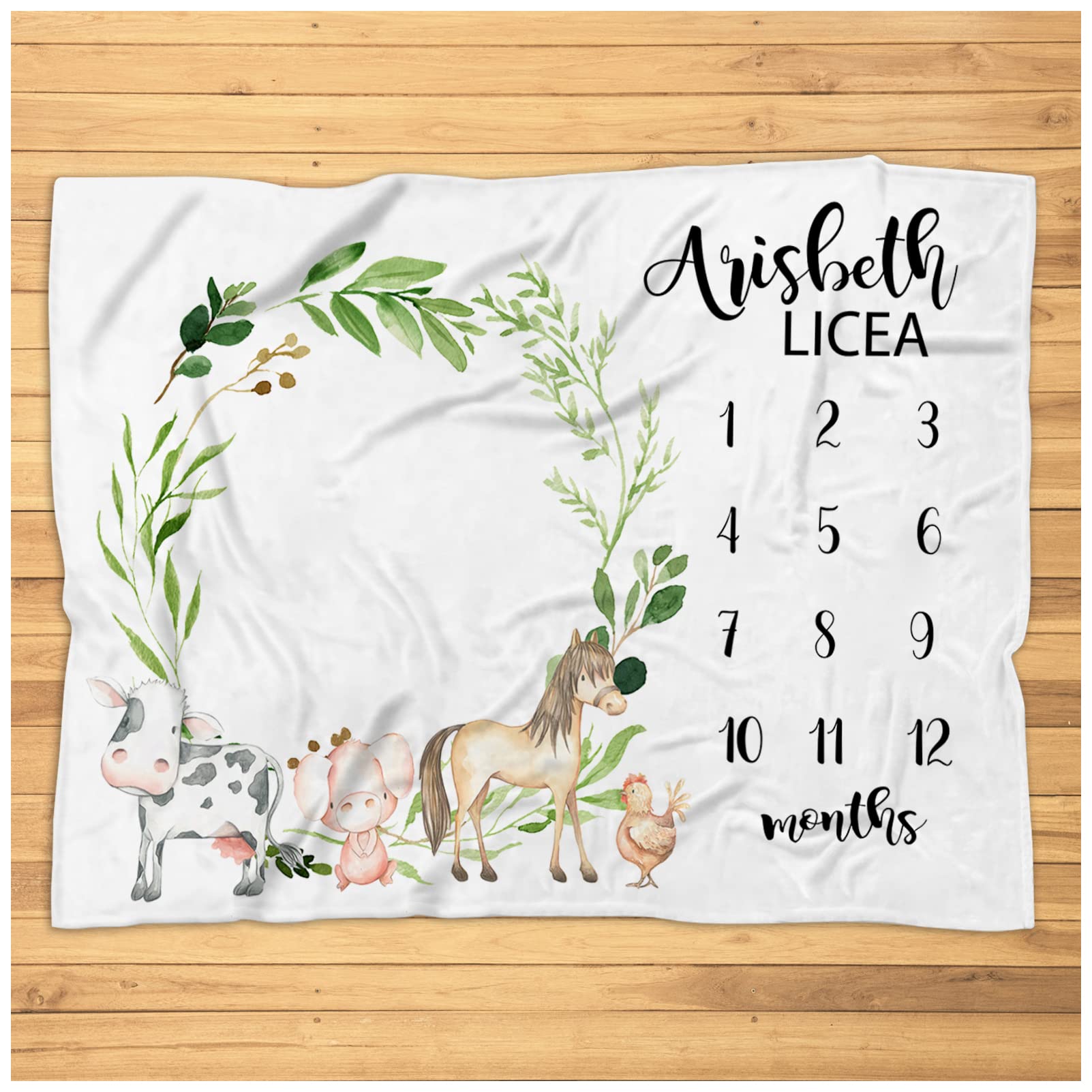 Farm Animal Themed Monthly Growth Blanket for Baby Boys - Personalized Soft Plush Blanket with Cow, Horse, Pig & Chicken Designs - Perfect Baby Shower Gift & Nursery Decor - Ideal for Newborn Photo Shoots, Milestone Tracking & Cozy Naptime