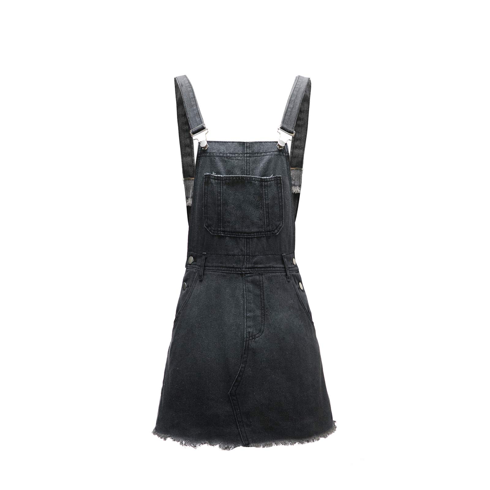 Women's Denim Backless Overall Dress with Adjustable Straps & Ripped Details - Mini Short Camouflage Star Flag Pocket Button Dress for Casual Outings, Music Festivals & Street Style Fashion