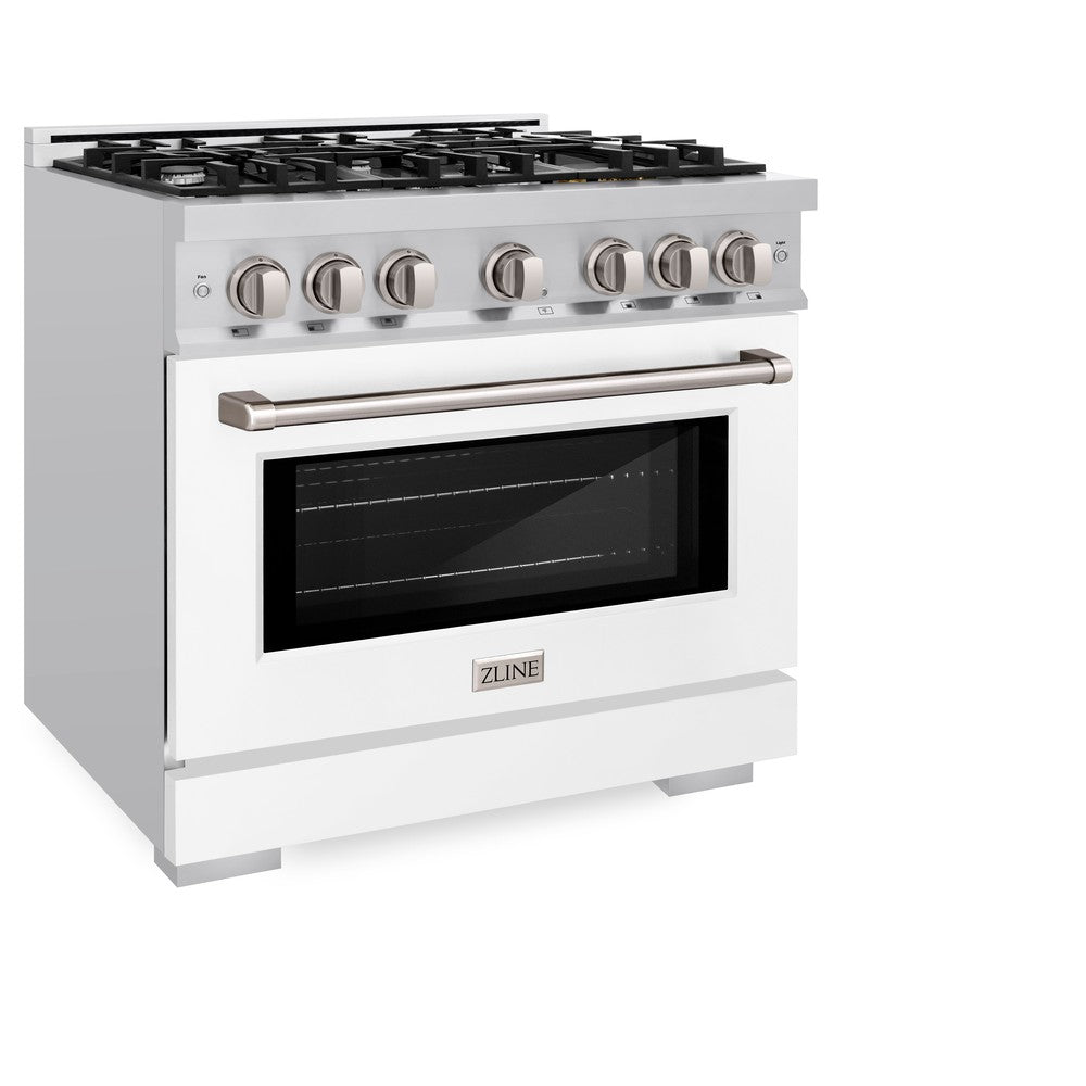 ZLINE 36 Inch 5.2 Cu. Ft. Stainless Steel Gas Range with 6 Burner Cooktop & Convection Oven - White Matte Door (HGR WM 36) - Perfect for Modern Kitchens, Home Chefs & Professional Cooking
