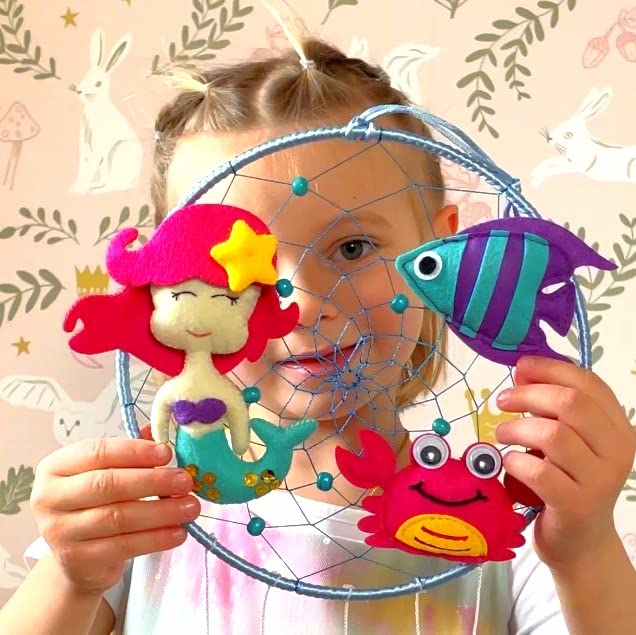 Handmade Dinosaur and Mermaid Dream Catcher Set for Kids - Nursery Room Decor for Boys & Girls - Perfect for Bedroom, Birthday Gifts and Themed Parties