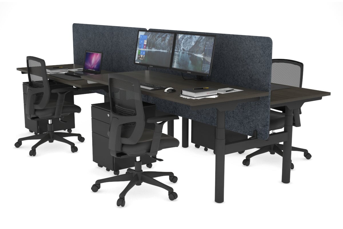 Flexi Premium Height Adjustable 4-Person H Bench Workstation - Black Frame [1600L x 700W] - Ideal for Office, Coworking Space & Home Office Setup