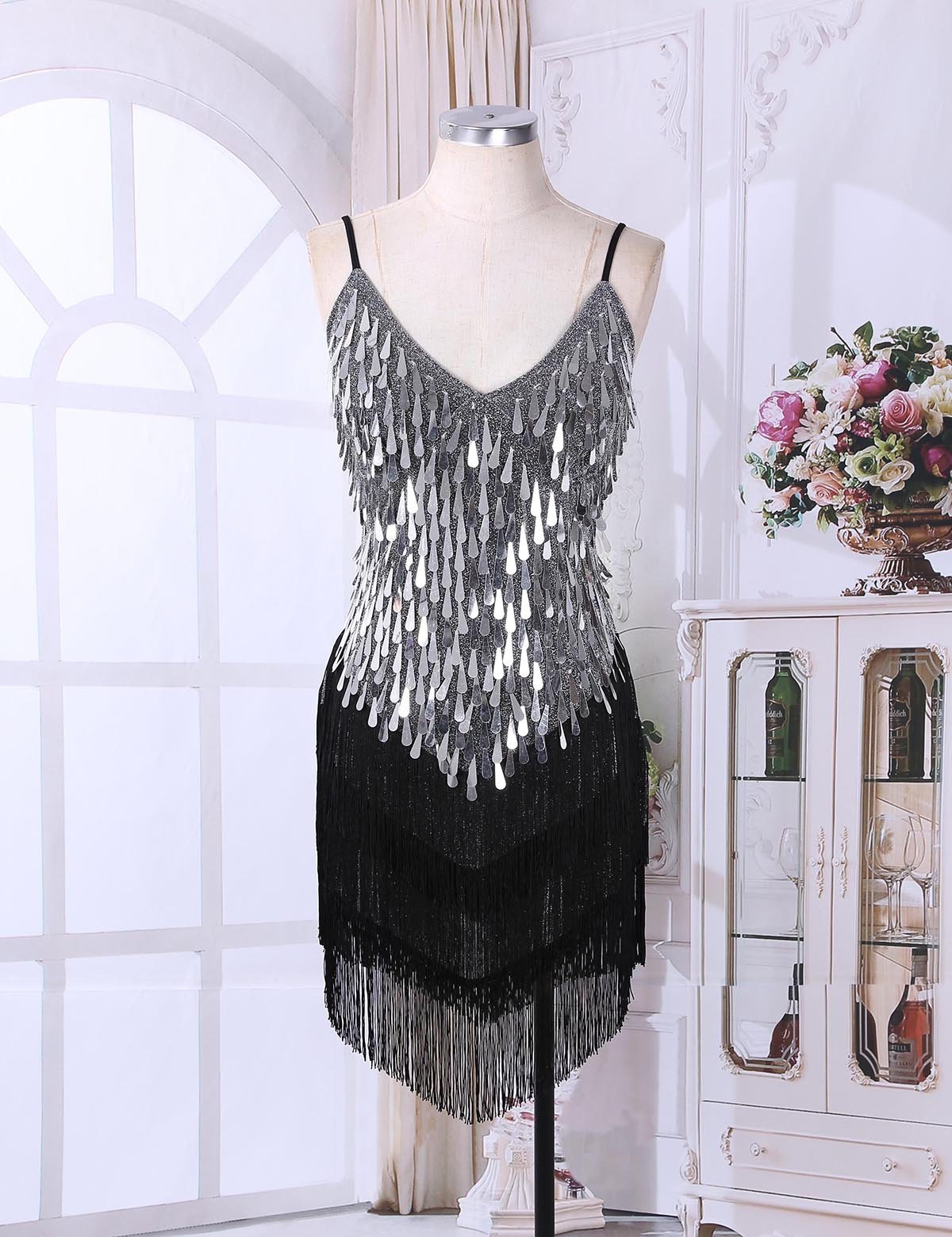 ACSUSS Women's 1920s Sequin Flapper Dress with V Neck & Fringe Tassels - Vintage Charleston Dance Costume for Cocktail Parties, Gatsby Theme Events, and Roaring 20s Performances
