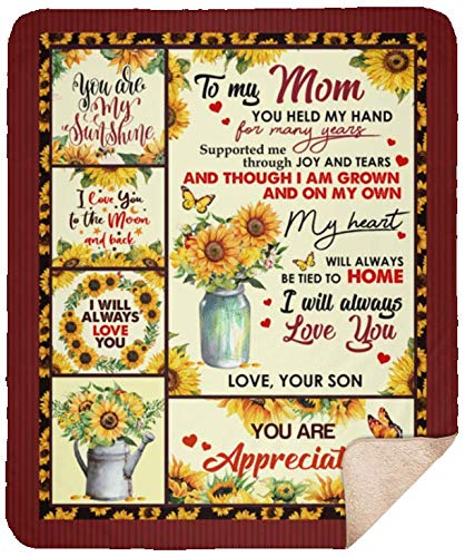 Soft Sherpa Sunflower Blanket for Mom - 50x60 Inch White Cozy Throw - Perfect Mother's Day Gift from Son | Great for Couch, Bed & Family Movie Nights