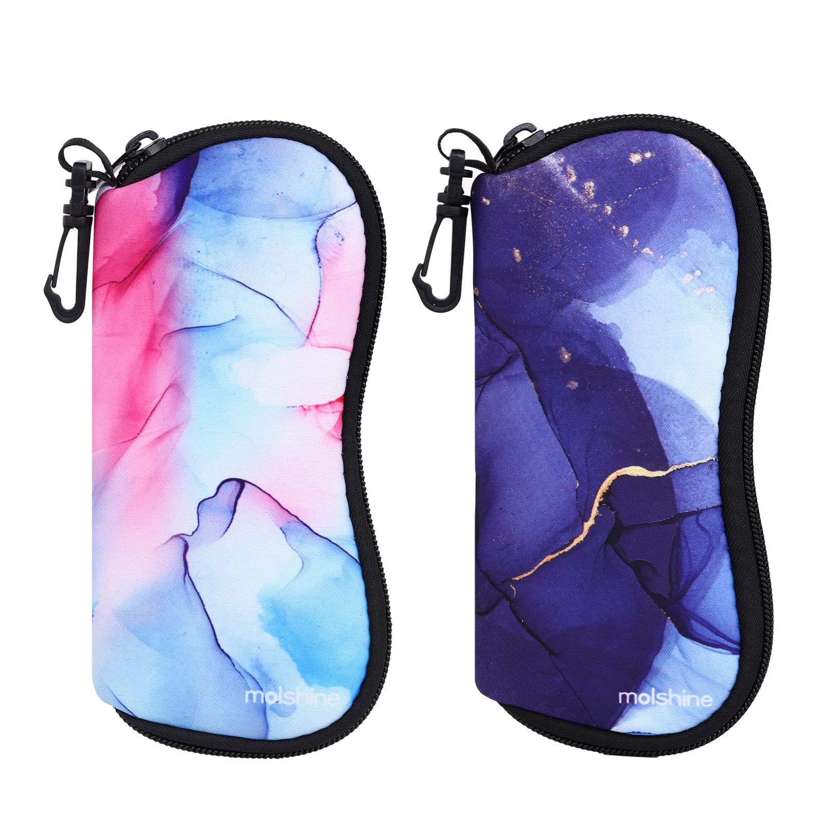 2 Pack Soft Neoprene Sunglasses Case with Zipper - Portable Eyeglasses Pouch with Hook for Men & Women - Perfect for Travel, Beach, and Everyday Use