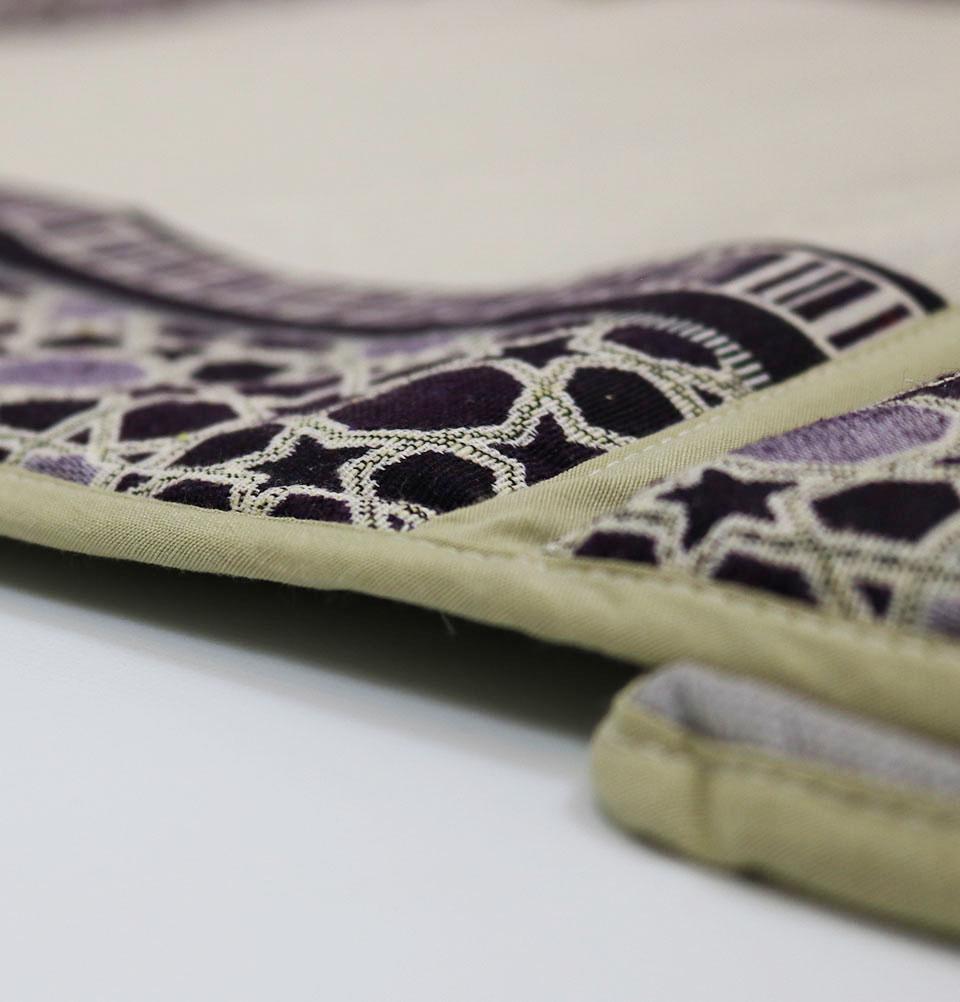 Selcuk Convertible Travel Prayer Mat with Adjustable Backrest - Portable & Lightweight for Home, Office, Travel - Beige & Purple Islamic Prayer Rug for Muslims, Yoga, Meditation