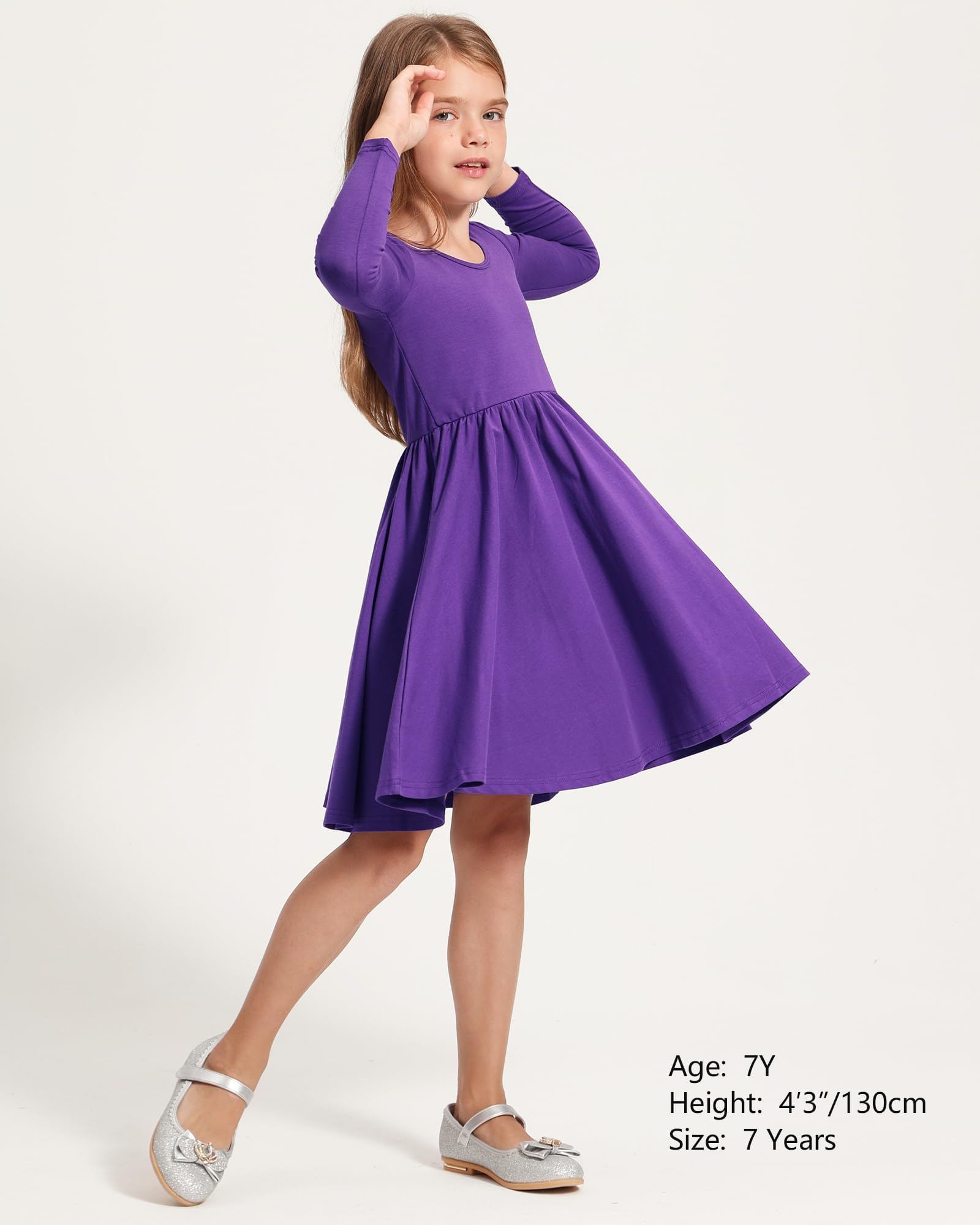 Stelle Girls Long Sleeve Cotton A-Line Skater Dress - Twirl White Toddler Dress for School, Casual Wear & Easter Celebrations | Perfect for Playdates, Parties and Special Occasions