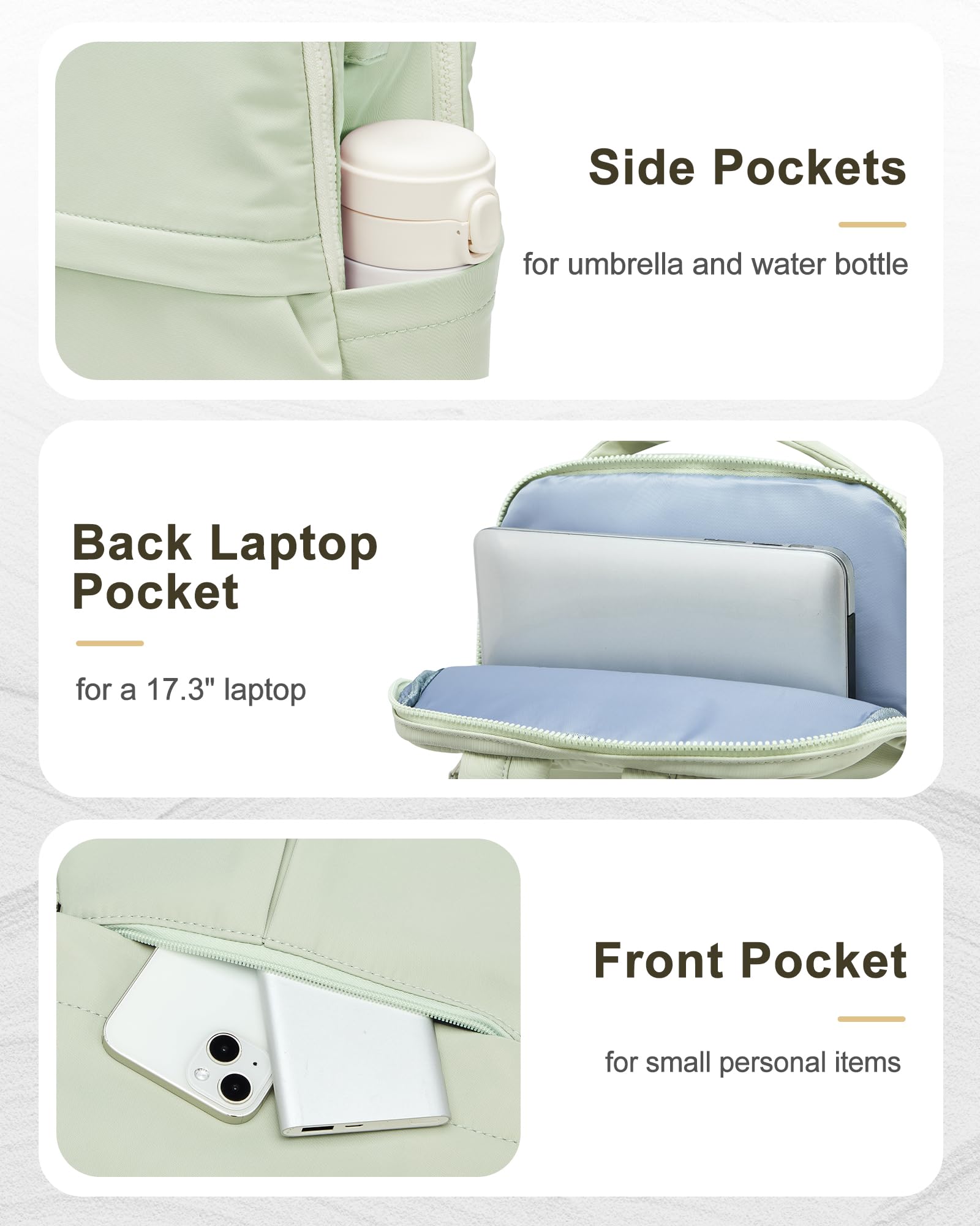 Women's Lightweight Laptop Backpack for Gym, Work & Travel - Water-Resistant Teacher Commuter Backpack with USB Charging Port - Perfect for Office, School, College & Daily Use - Green