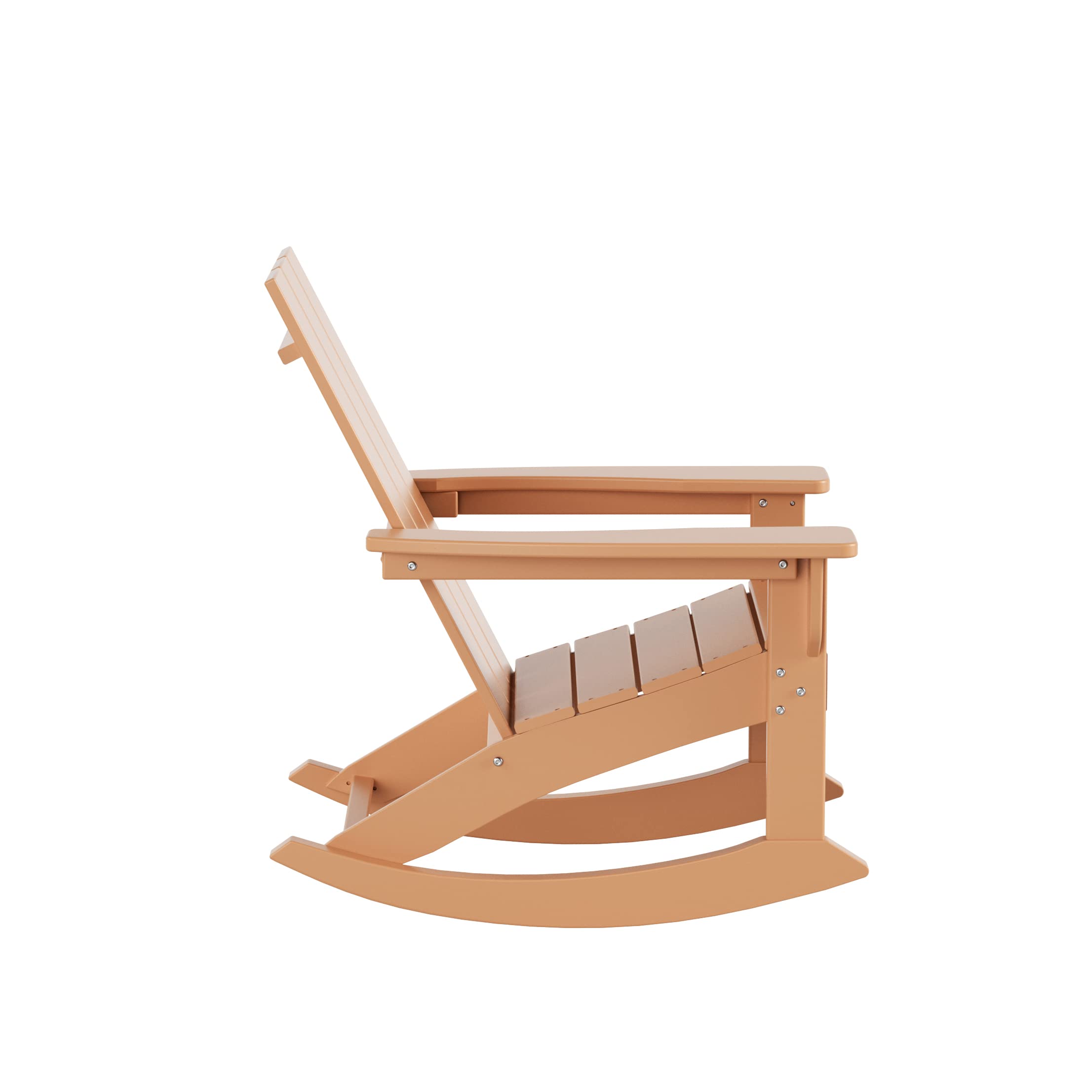 WO Home Furniture 4-Piece Patio Rocking Chair Set - Modern Outdoor HDPE Rocking Chairs with UV & Weather Resistance (Teak Color) - Perfect for Backyard, Garden, Poolside & Porch Relaxation