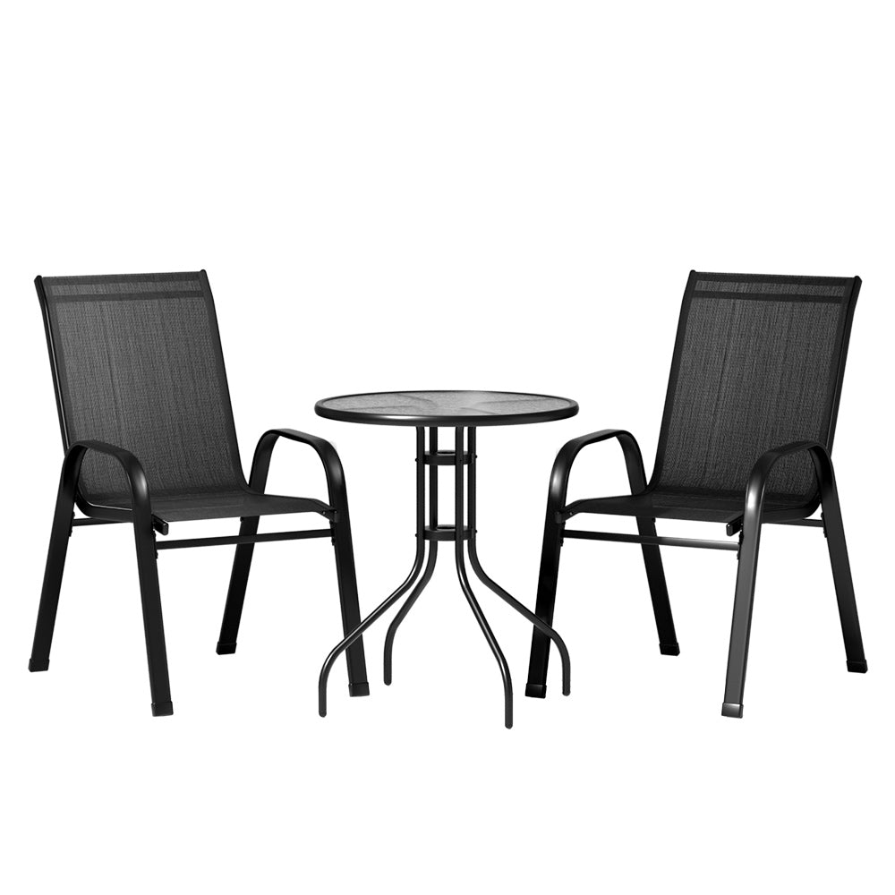 3-Piece Black Bistro Set - Stackable Outdoor Patio Table and Chairs for Garden, Balcony, Backyard & Poolside Dining
