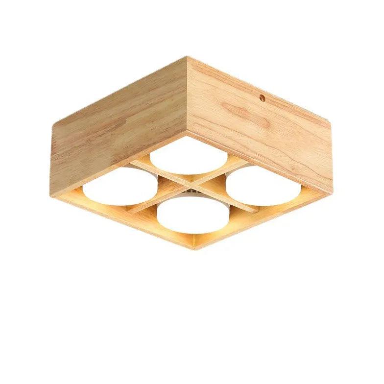 Square Double Lights Wooden Flush Ceiling Lights - Modern Farmhouse Lighting for Bedroom, Living Room, Kitchen & Dining Room - Warm White LED Fixture