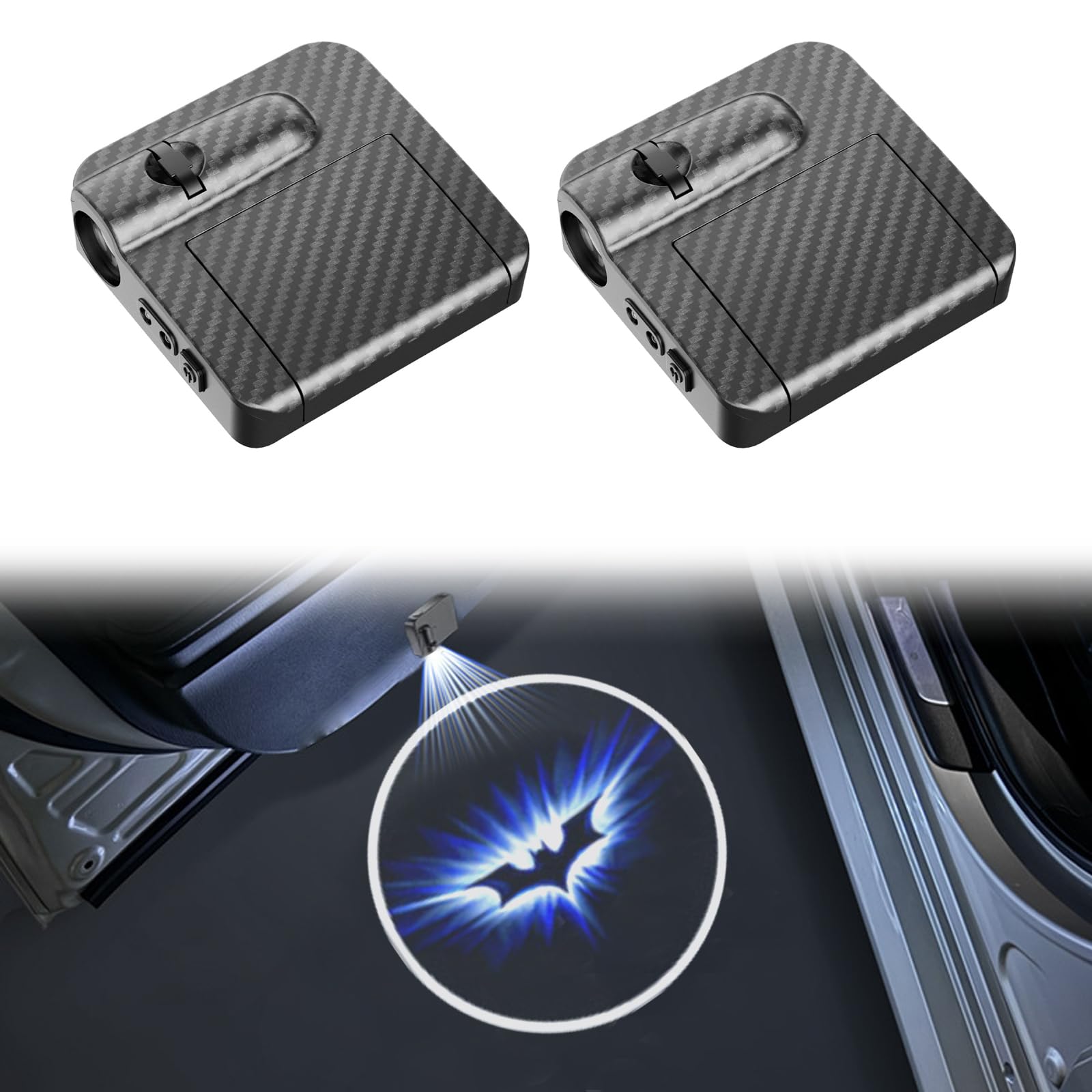 2PCS High Definition Car Door Projector Lights - Bat, Skull & USA Flag LED Ghost Shadow Lights | Premium No-Fading Courtesy Lights | Easy Installation | Perfect for Night Driving, Car Shows & Custom Vehicle Decoration