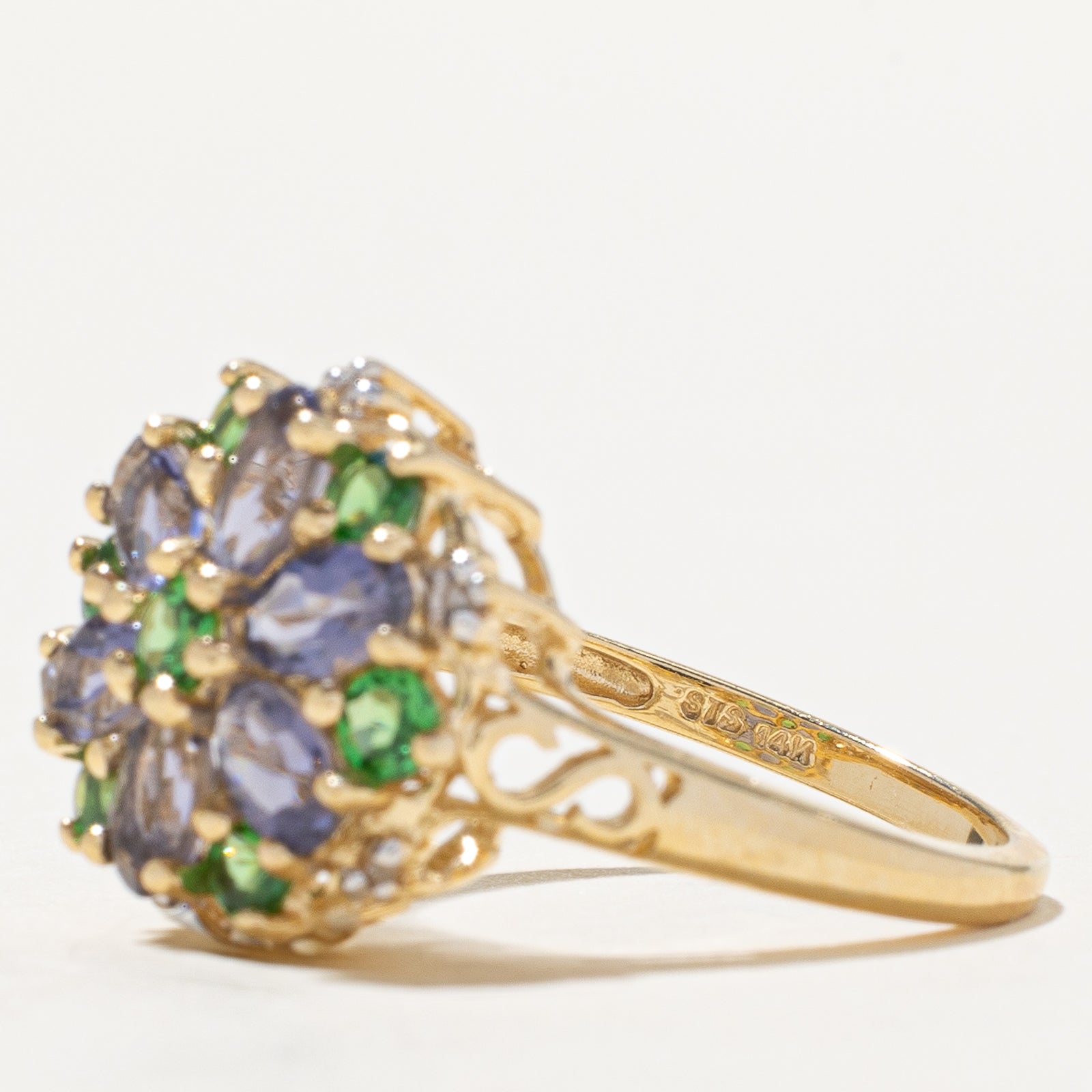 Exquisite Multi Gemstone & Diamond Cocktail Ring - 1.50ctw Gemstones & 0.03ctw Diamonds - Size 8 - Perfect for Evening Parties, Weddings & Special Occasions