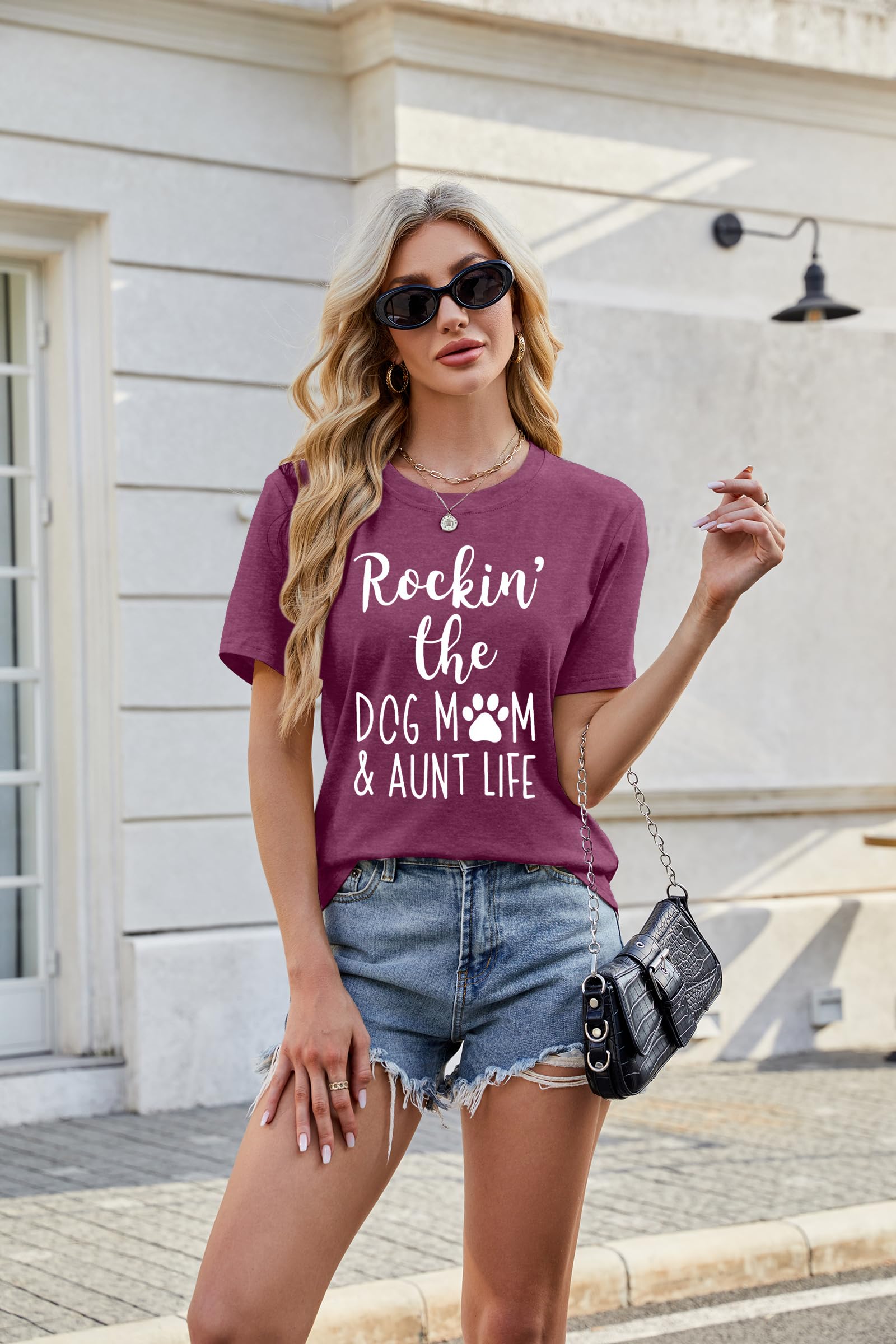 Funny Dog Mom T-Shirt for Women - Cute Dog Paw Graphic Tee - Rockin' The Dog Mom Life - Perfect Gift for Dog Lovers - Short Sleeve Casual Top - Great for Dog Parks, Pet Playdates & Everyday Wear