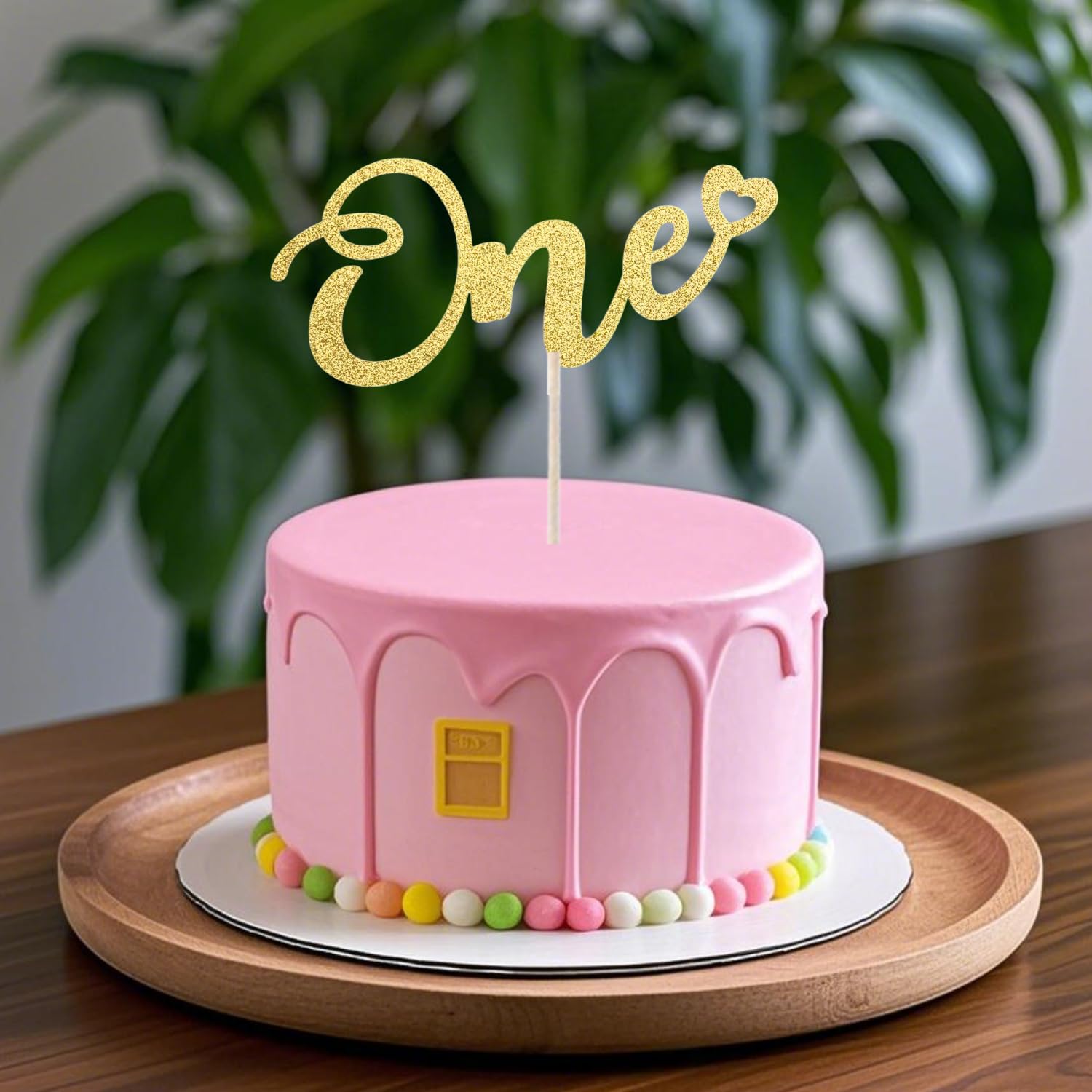 ALISSAR Glitter 1st Birthday Cake Topper - Double Sided Gold for Boys & Girls | Perfect for Anniversary Cakes
