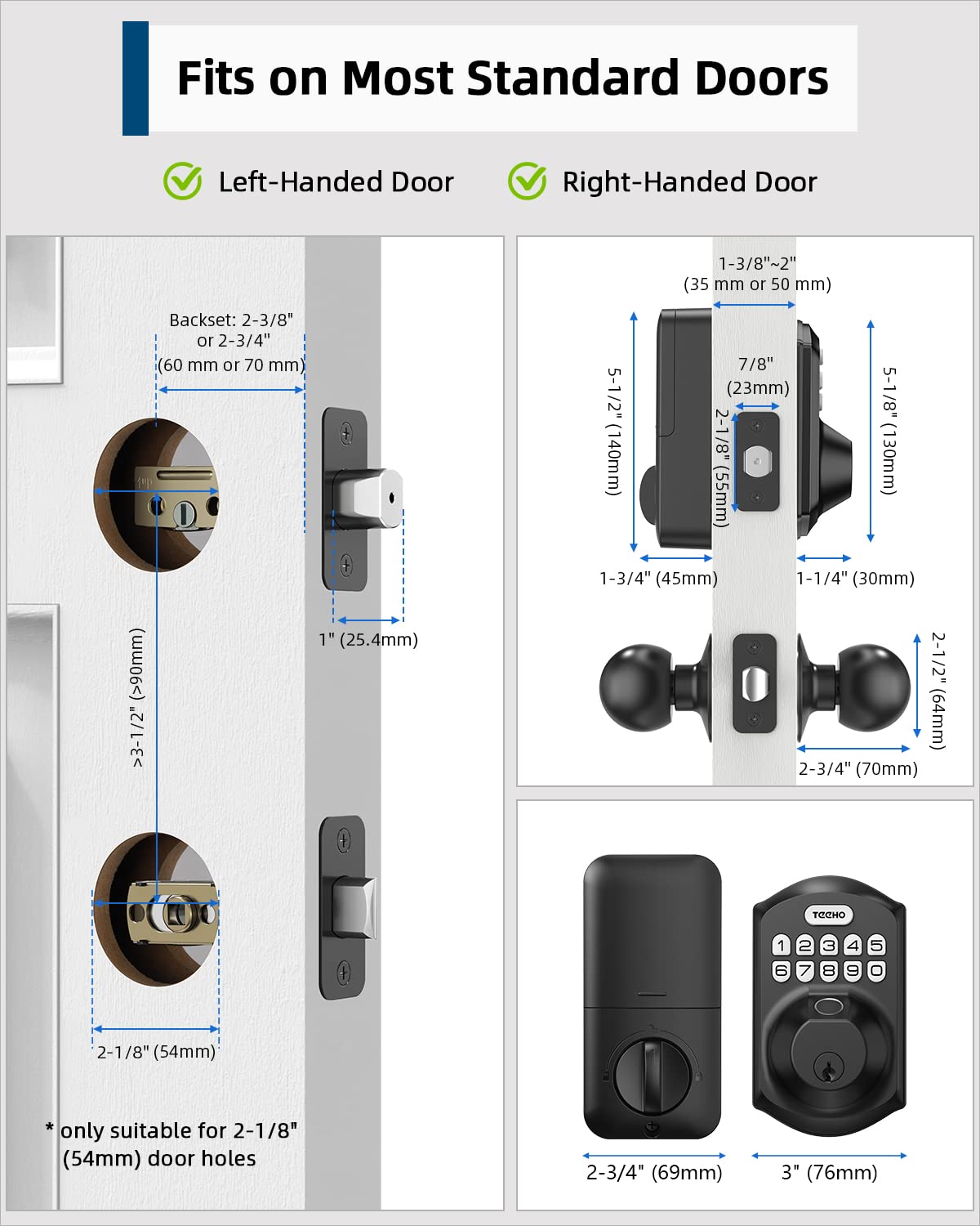 TEEHO Smart Fingerprint Keyless Entry Door Lock - Keypad Deadbolt with Handle - Auto Lock & Easy Installation - Matte Black - Secure Your Home & Office with Touchless Access