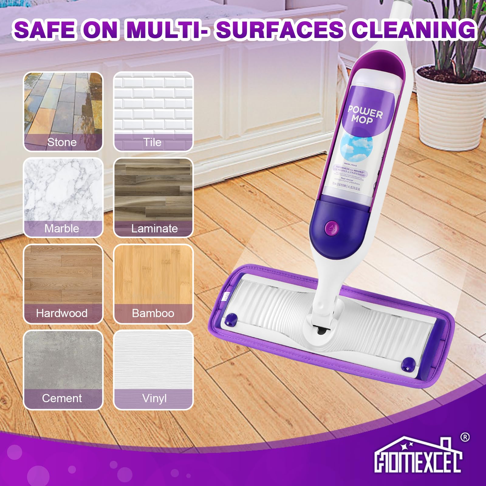 HOMEXCEL Reusable Microfiber Mop Pads for Swiffer PowerMop - 13''-15'' Machine Washable Mop Pad Refills for Hardwood, Tile & Laminate Floors - Pack of 4 - Perfect for Kitchen, Bathroom & Pet Hair Cleaning