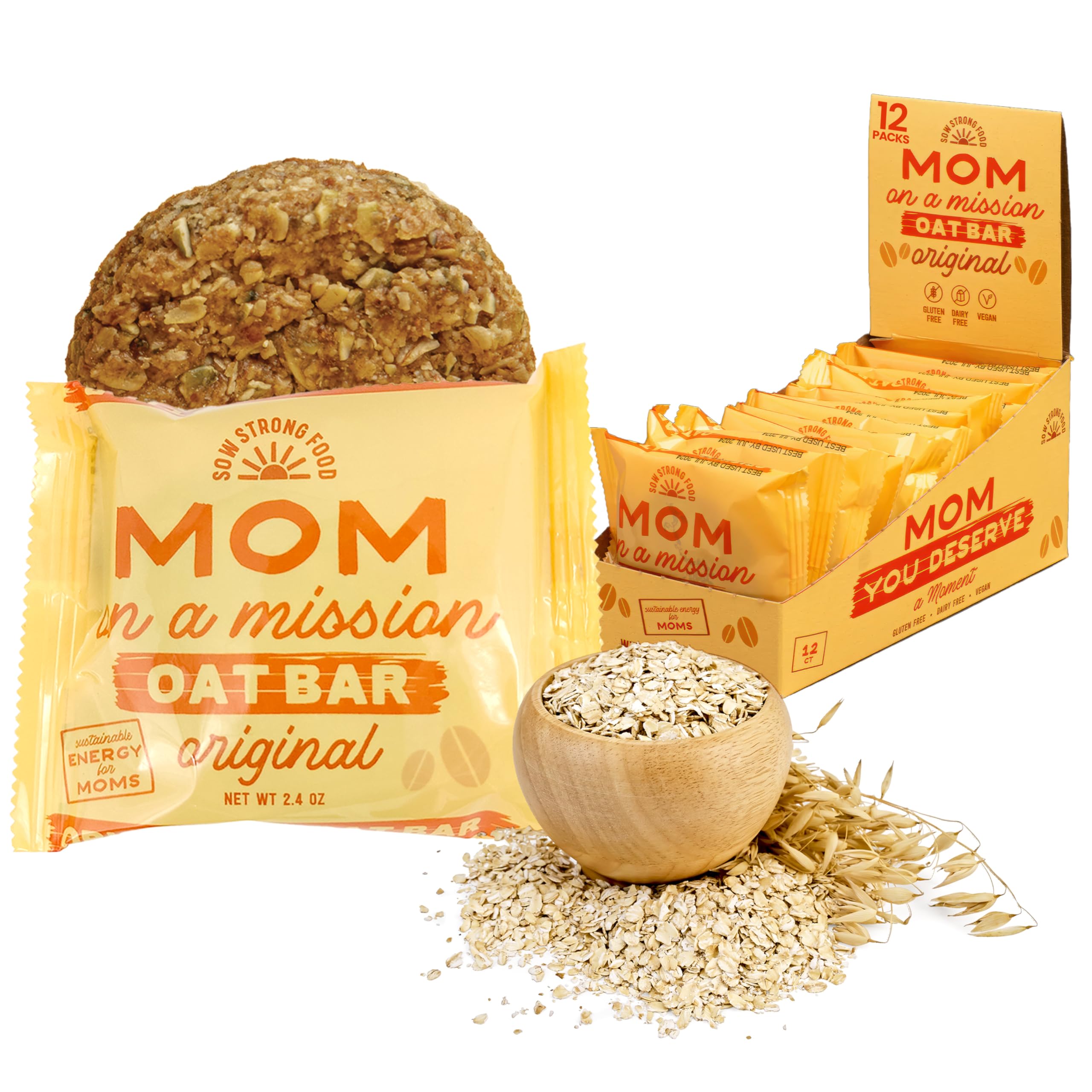 SOW STRONG FOOD Original Oat Protein Bar (12-Pack) - Gluten Free, Vegan, Keto-Friendly Healthy Snacks for Adults & Kids - Perfect for Breakfast, School Lunches, Workout Fuel & On-the-Go Nutrition