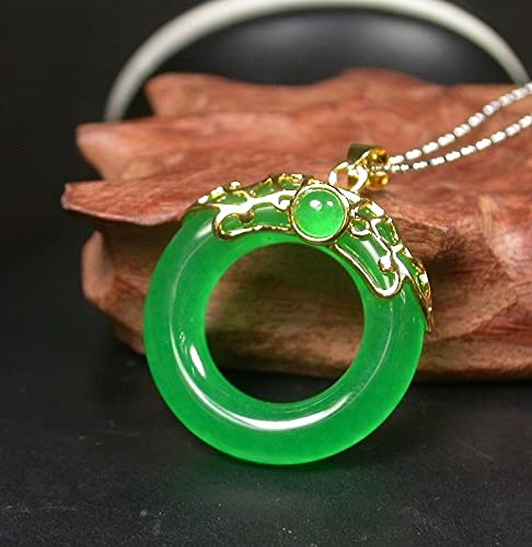 Gold Plated Chinese Icy Green Jade Pendant Circle Donut Necklace for Women - Elegant Jewelry Gift for Birthday, Anniversary & Special Occasions