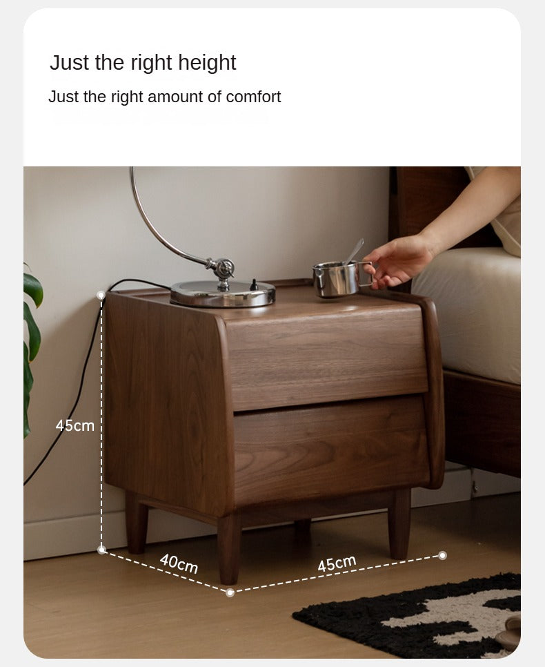 Solid Black Walnut Wood Nightstand - Small Bedside Table with Drawer for Bedroom, Living Room & Office - Natural Wood Furniture for Home Decor