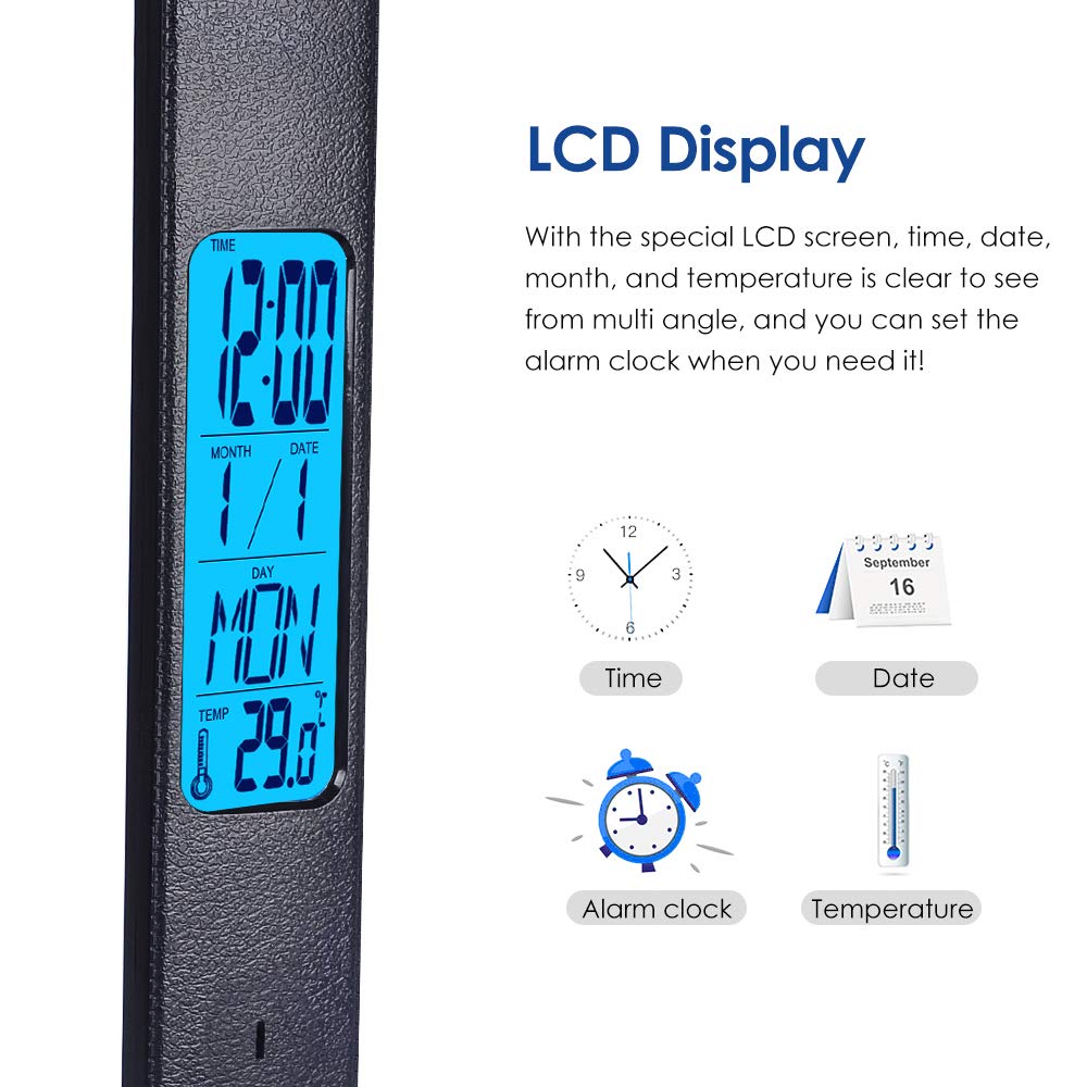 Multifunctional LED Desk Lamp with Wireless Charger & USB Port - Adjustable Study Light with Clock & Phone Holder for Home Office, Reading, Gaming - Eye-Caring Desk Lamp for Students, Teens, Boys & Girls (Black) - Perfect for Night Studying, Work from Home & Bedside Use