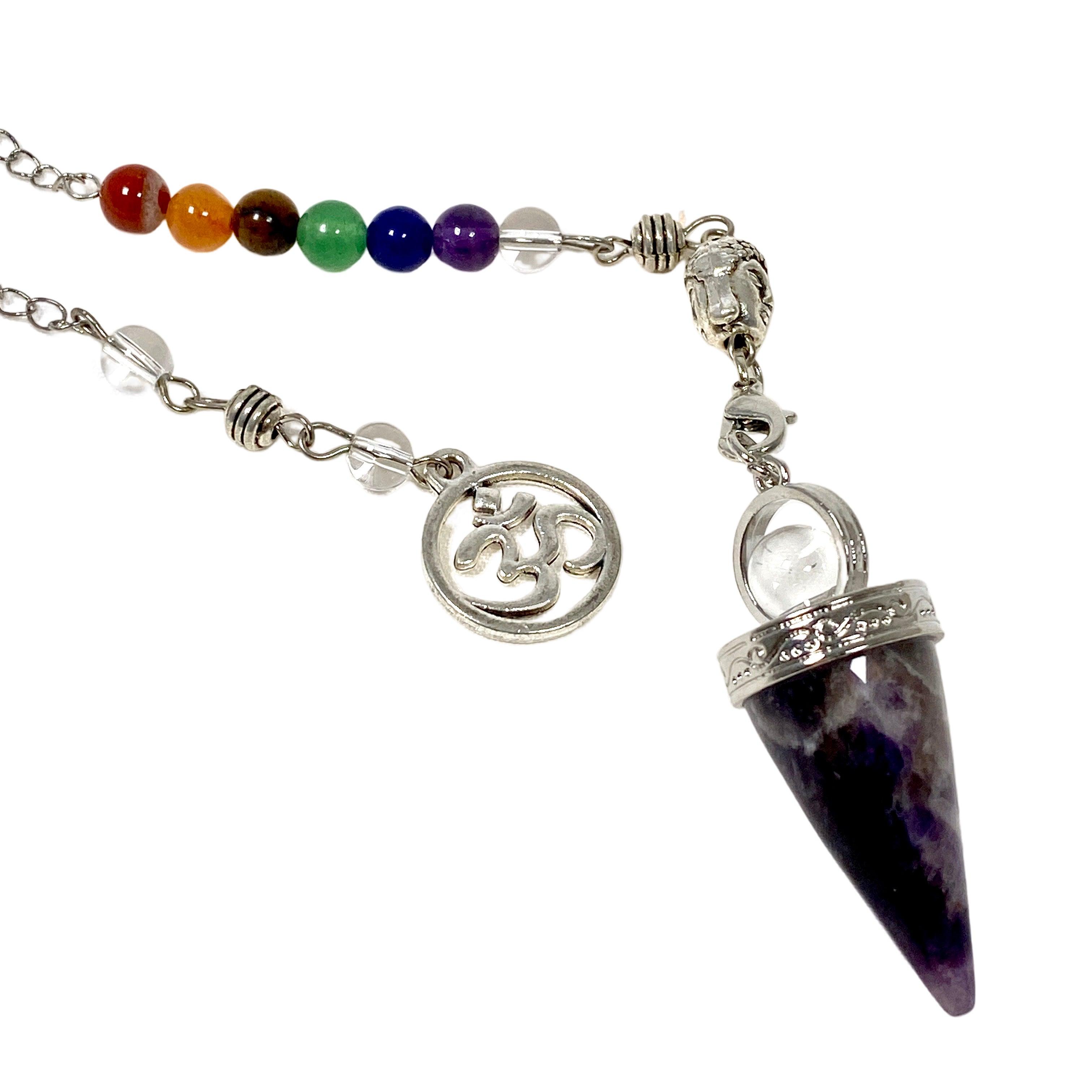 Natural Gemstone Pendulum with Chakra Beads - PD7 for Divination, Dowsing & Energy Healing | Perfect for Spiritual Practices, Meditation & Chakra Balancing