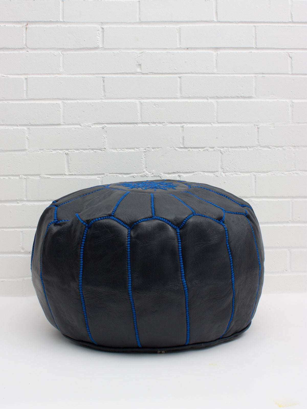 Handmade Moroccan Leather Pouffe Ottoman - Deep Indigo Blue Boho Style Footstool | Perfect for Living Room, Bedroom & Meditation Spaces