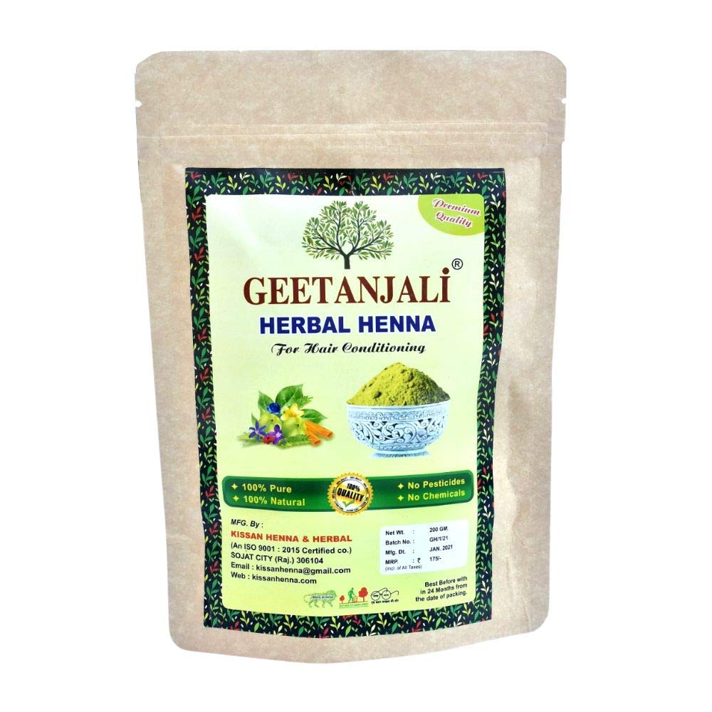 Geetanjali Herbal Henna Powder for Hair Growth & Natural Hair Color - 100% Rajasthani Mehandi Leaves (Pack of 2 x 200g, Total 400g) - Safe for Hair Care, Conditioning & Bridal Mehndi Designs