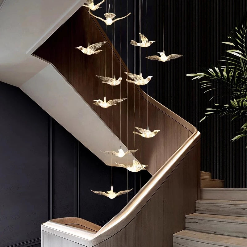 Elegant Bird Spiral Long LED Chandelier - Modern Crystal Ceiling Light Fixture for Staircase, Foyer, Entryway, Living Room & Dining Room | Energy Saving Dimmable Lighting for Home Decor